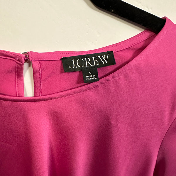 J. Crew Winter Garden Ruffle Bell Sleeve Hot Pink Satin Blouse Shirt Top Small