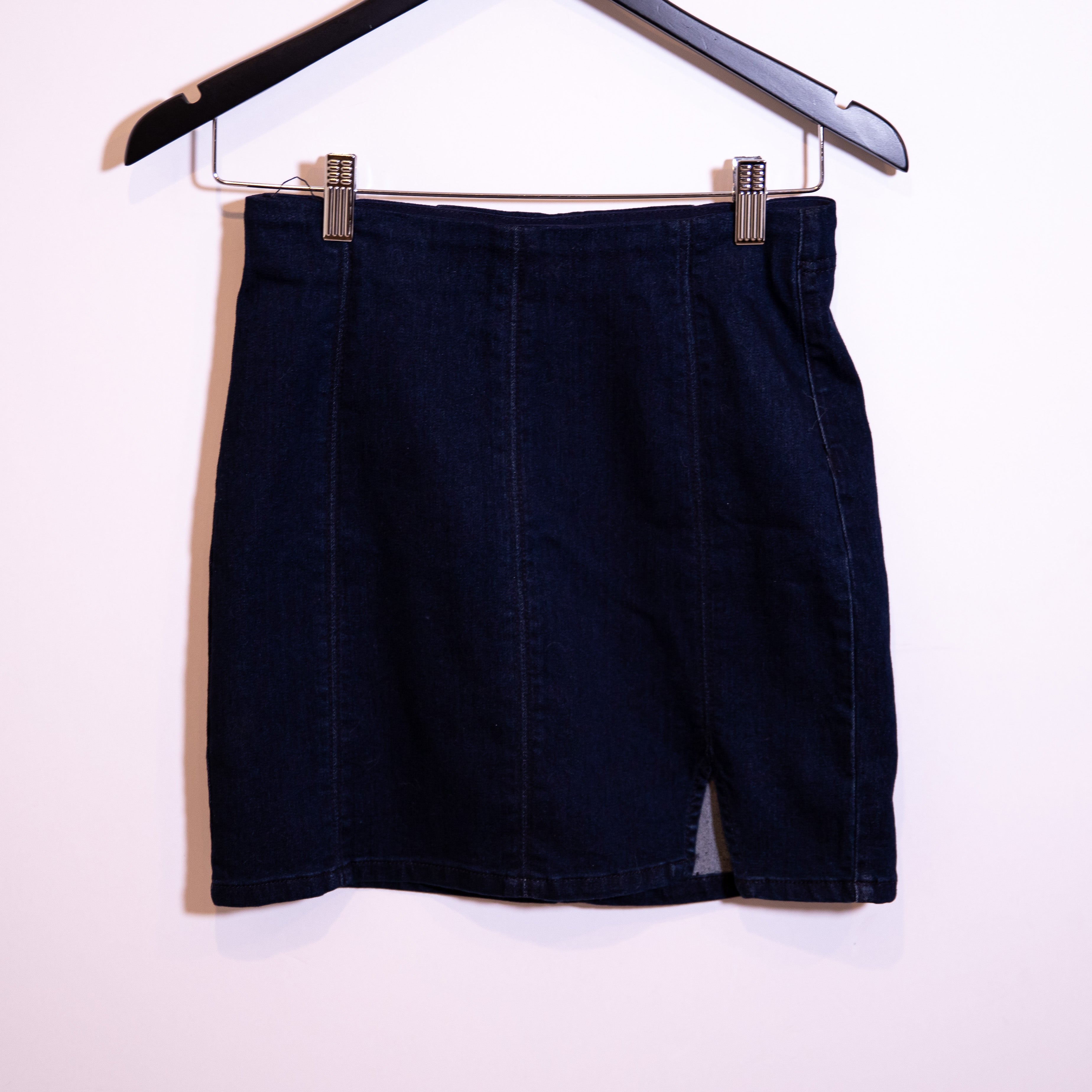 Free People Femme Fatale Cotton Stretch Denim Jean Tight Mini Skirt Indigo Blue