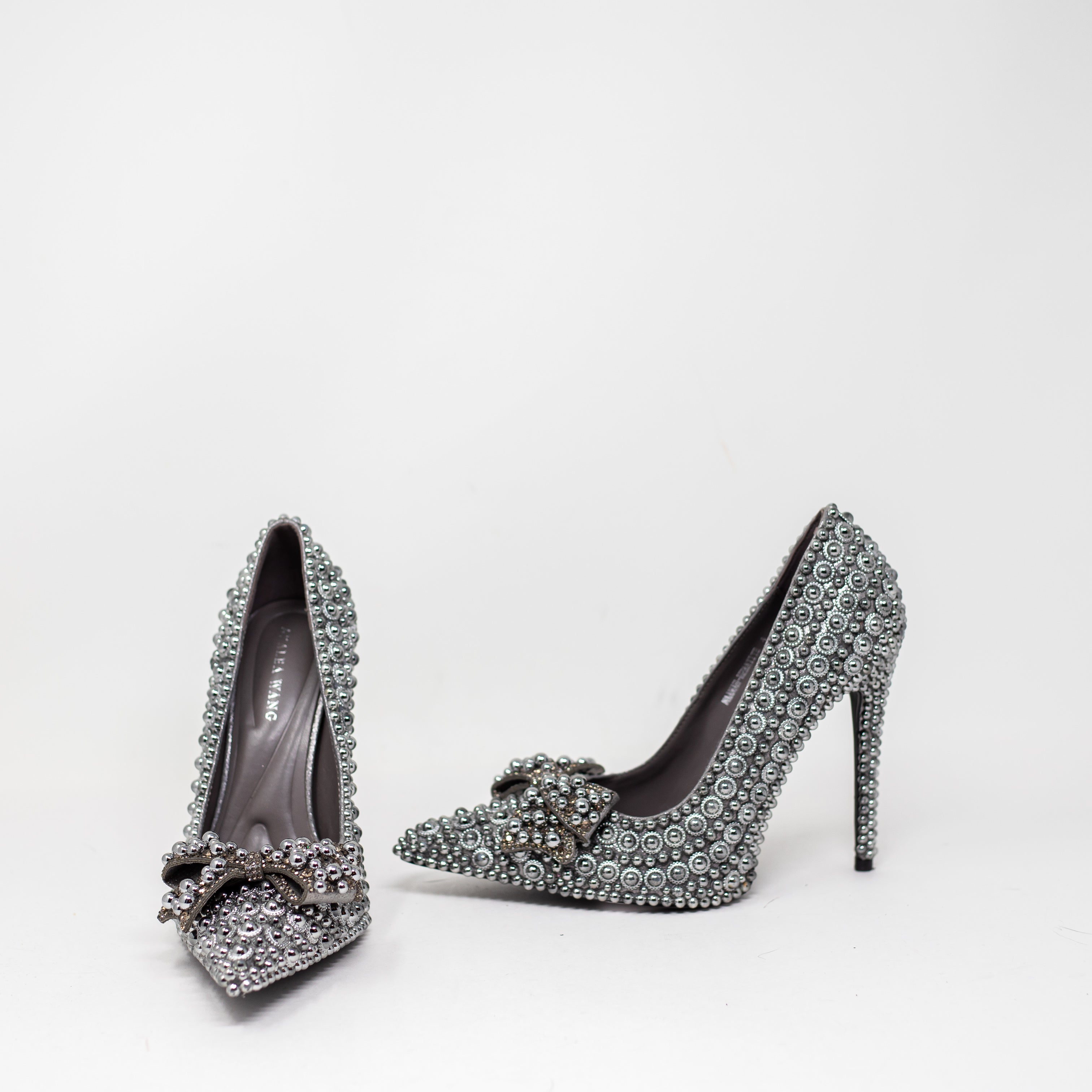 NEW Azalea Wang Naamah Hematite Silver Beaded Embellished High Heels Shoes 7