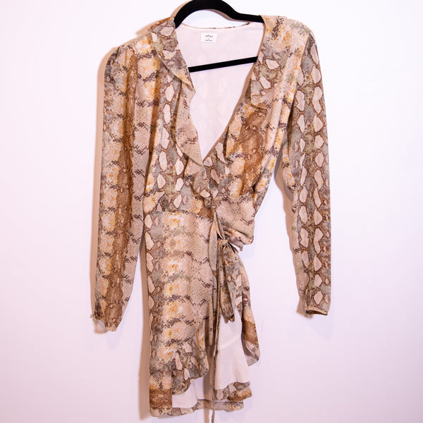 Wilfred Aritzia Louise Snake Python Print Pattern Chiffon Mini Wrap Dress XS