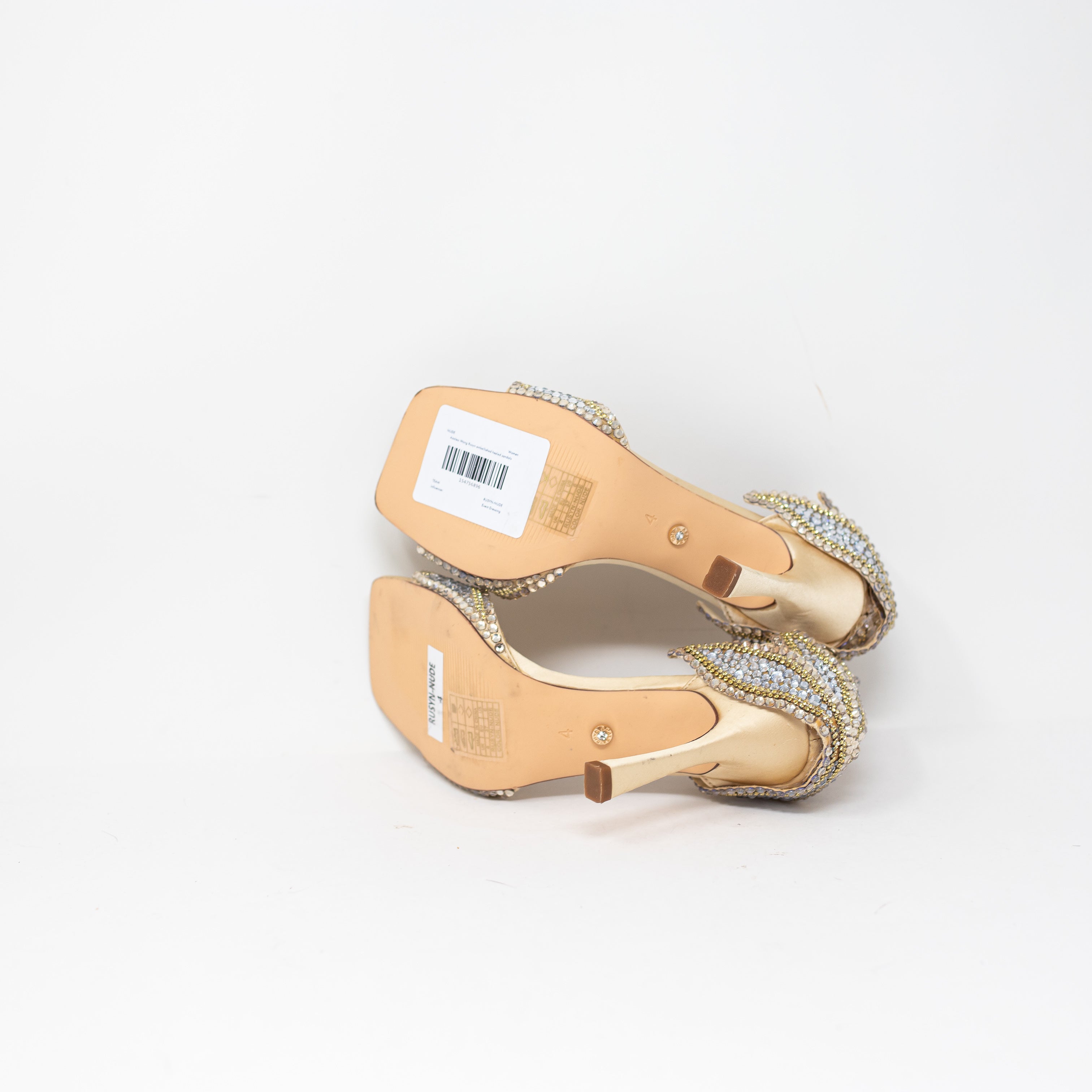 NEW Azalea Wang Rusyn Ankle Strap Crystal Rhinestone Jewel High Heels Gold 7
