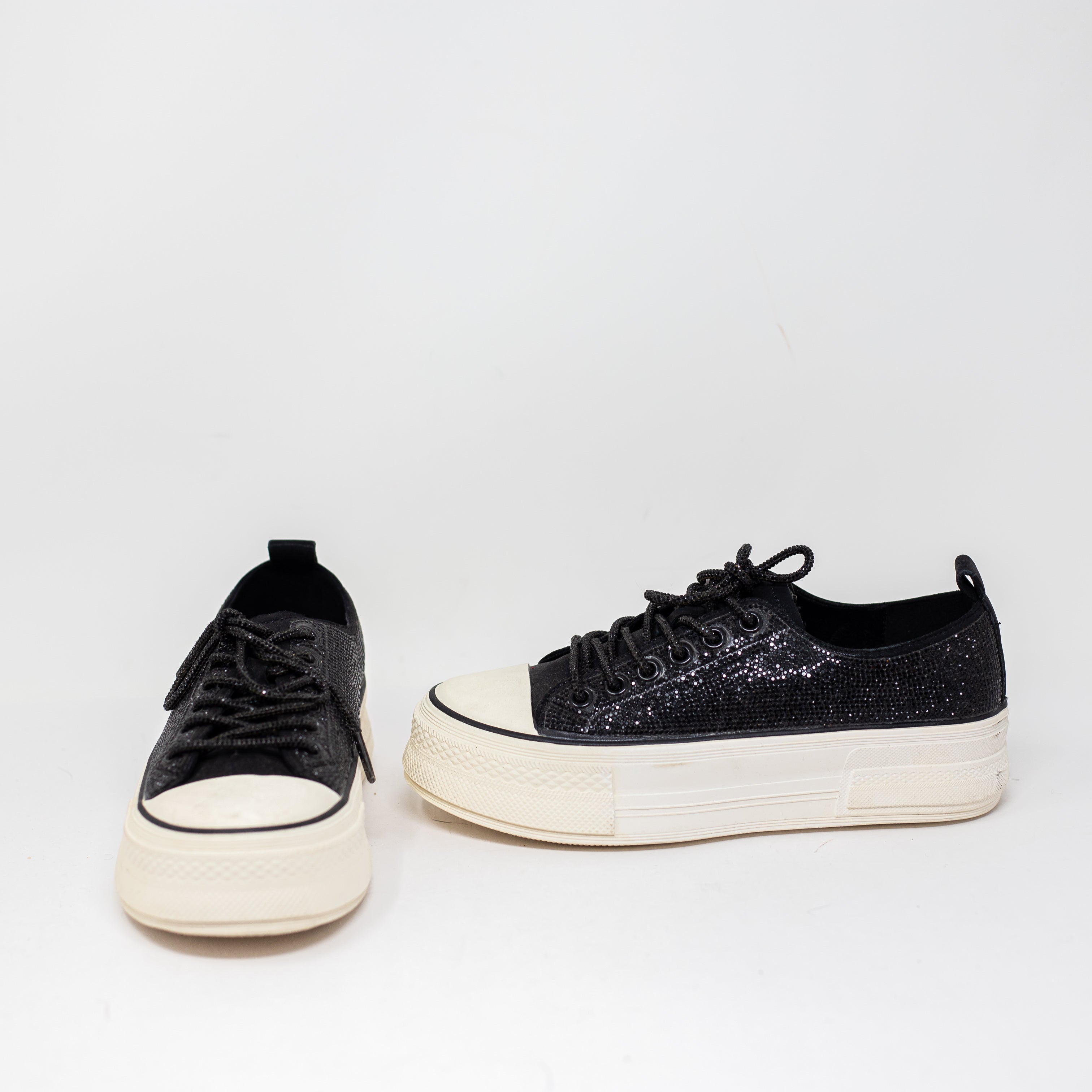 Azalea Wang Revival Rhinestone Crystal Jewel Platform Sneakers Shoes Black 7.5