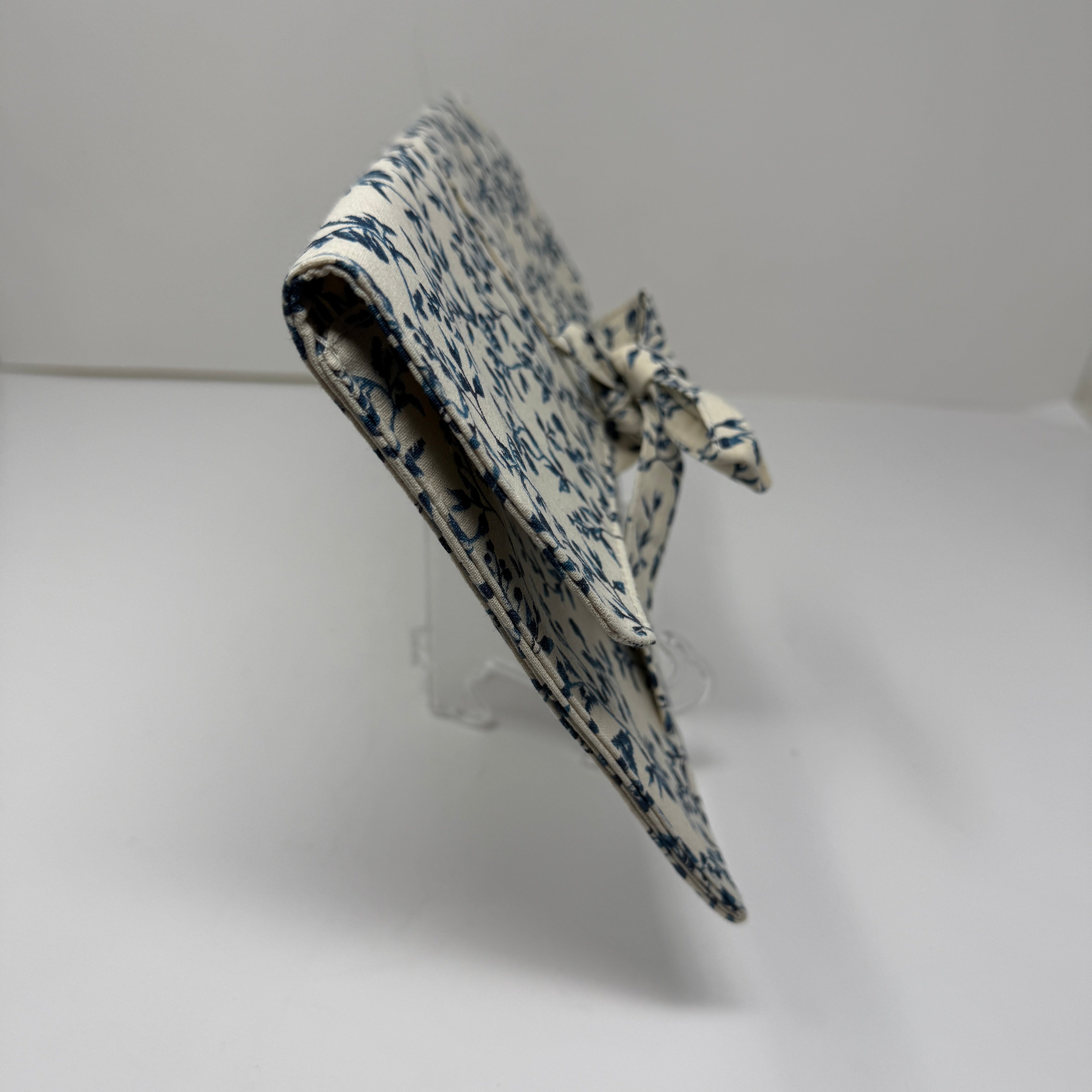 Agua Bendita Cotton Canvas Foldover Clutch Purse Bag Ivory Blue Floral Flower