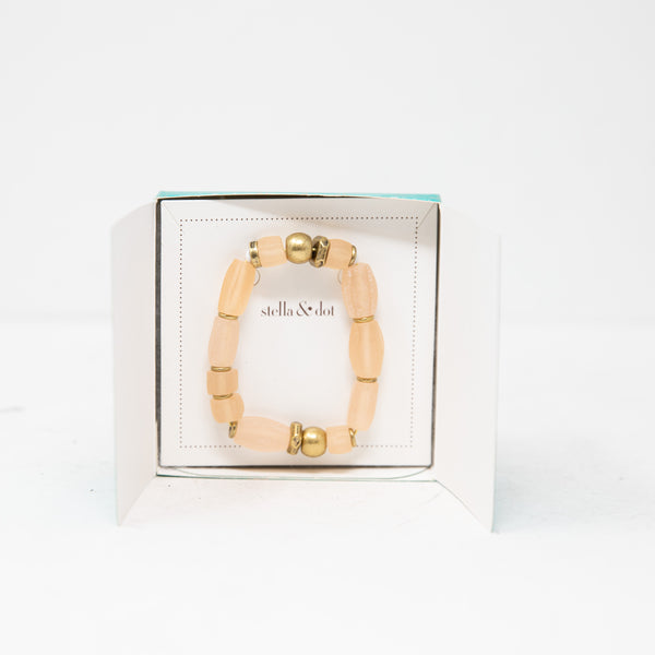 Stella &amp; Dot Brix Glass Stone Stretch Bracelet Blush Pink Brass Gold