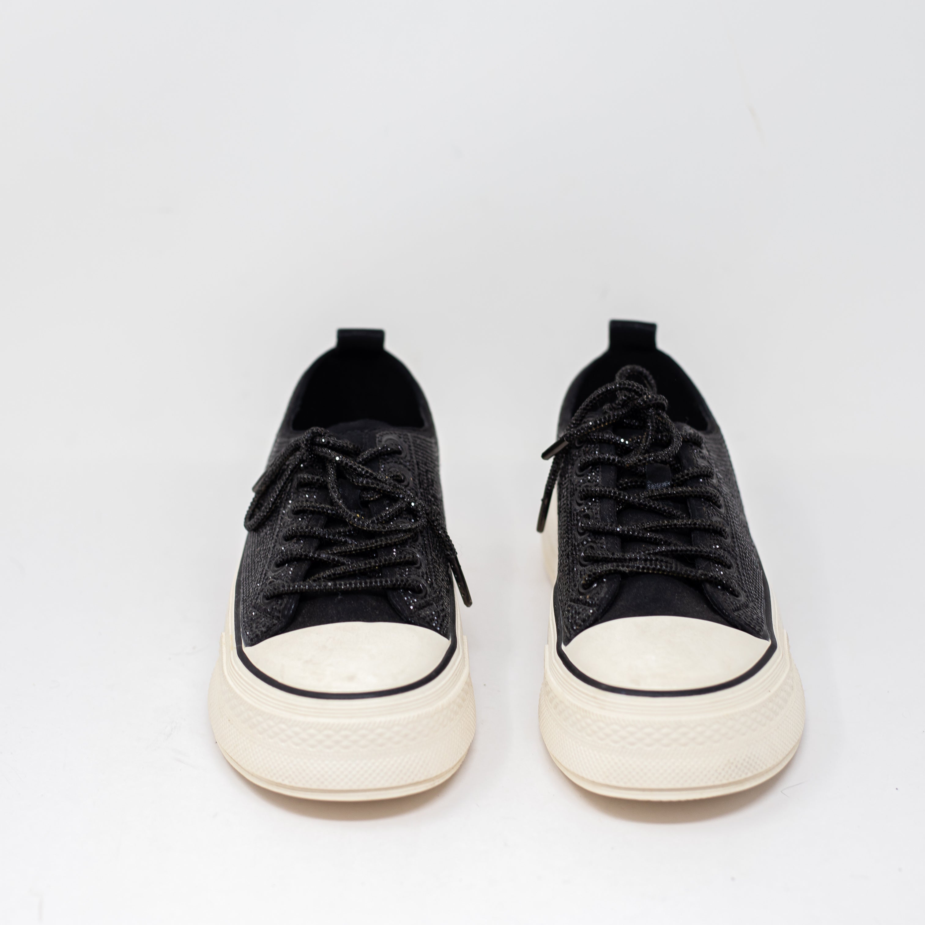 Azalea Wang Revival Rhinestone Crystal Jewel Platform Sneakers Shoes Black 7.5