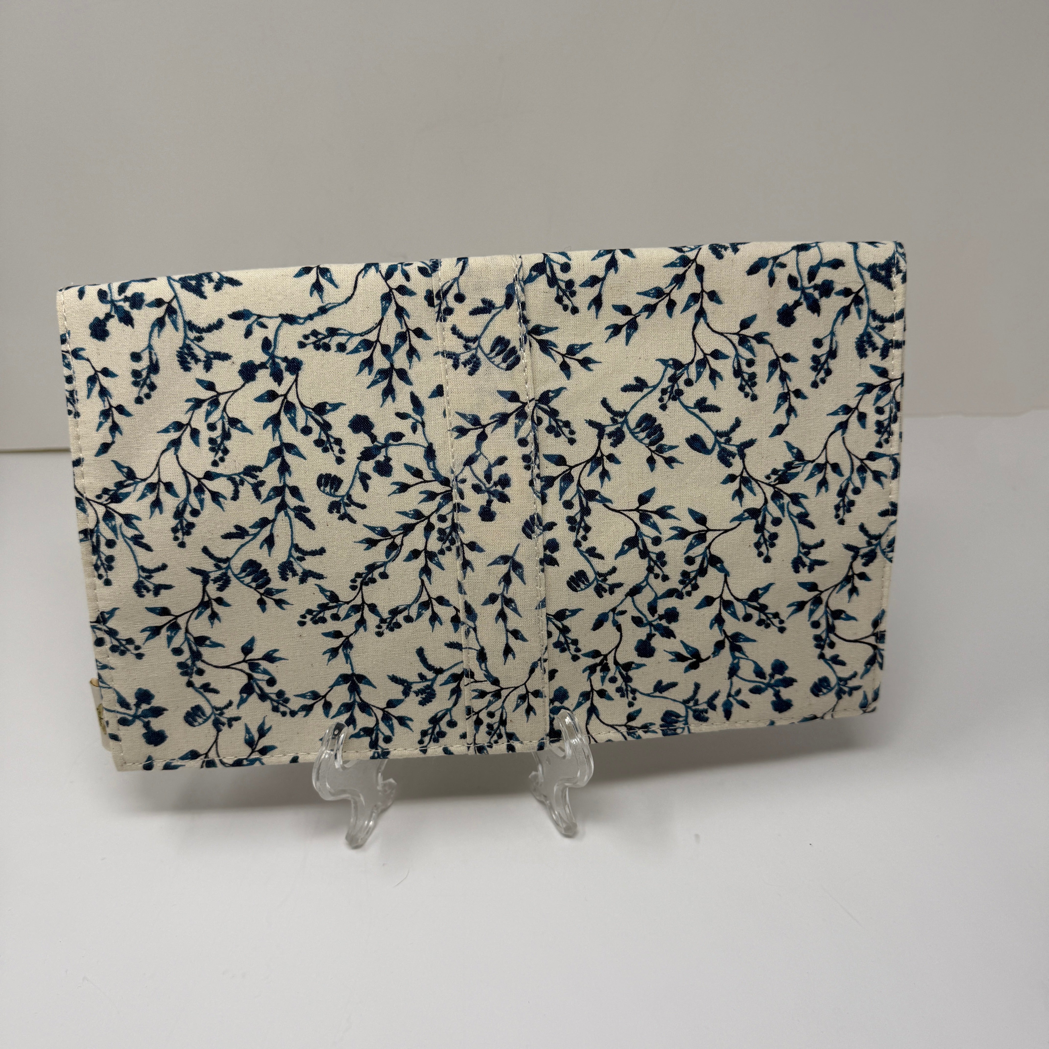 Agua Bendita Cotton Canvas Foldover Clutch Purse Bag Ivory Blue Floral Flower