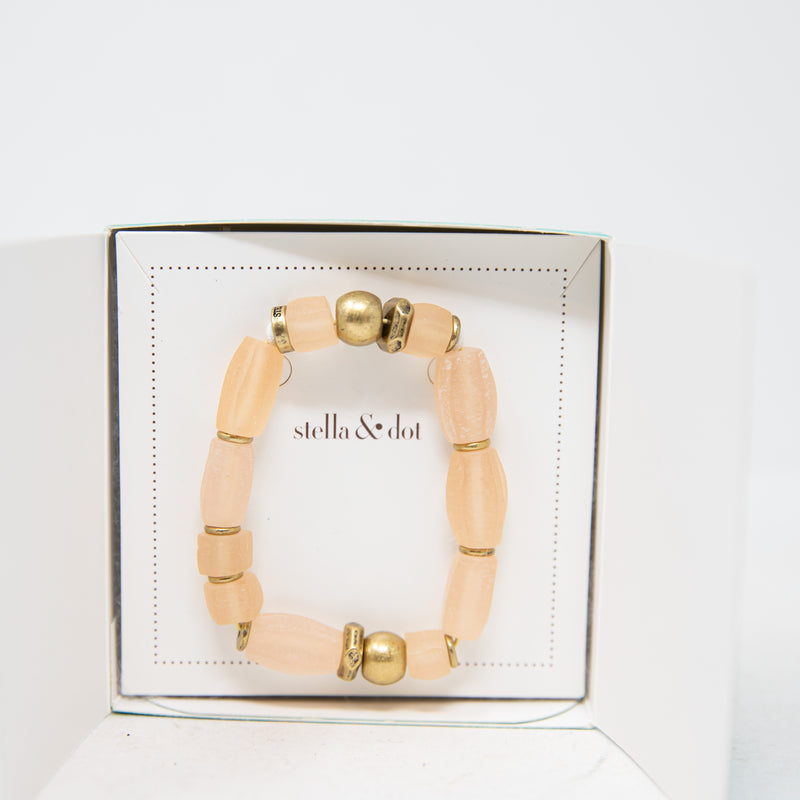 Stella &amp; Dot Brix Glass Stone Stretch Bracelet Blush Pink Brass Gold