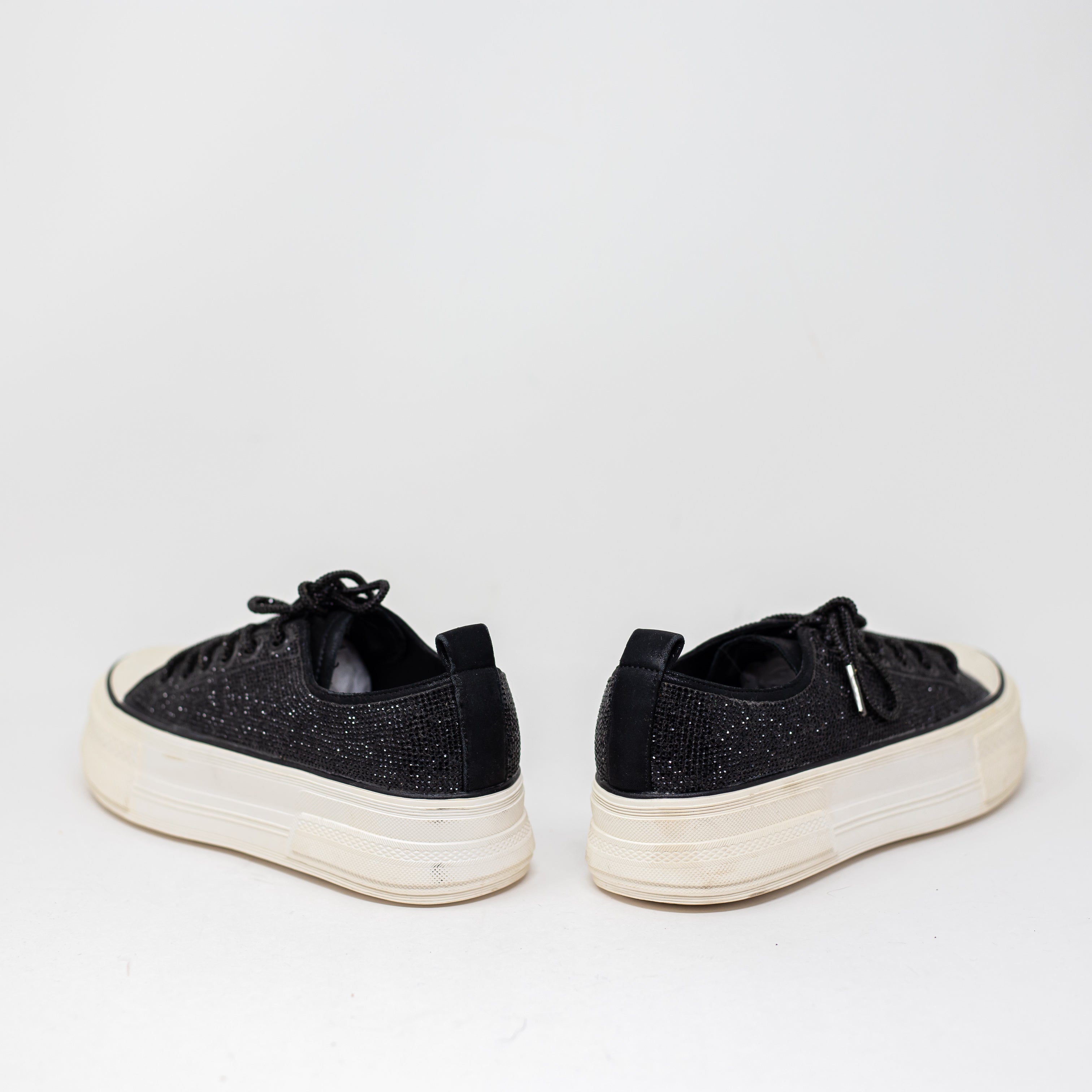Azalea Wang Revival Rhinestone Crystal Jewel Platform Sneakers Shoes Black 7.5