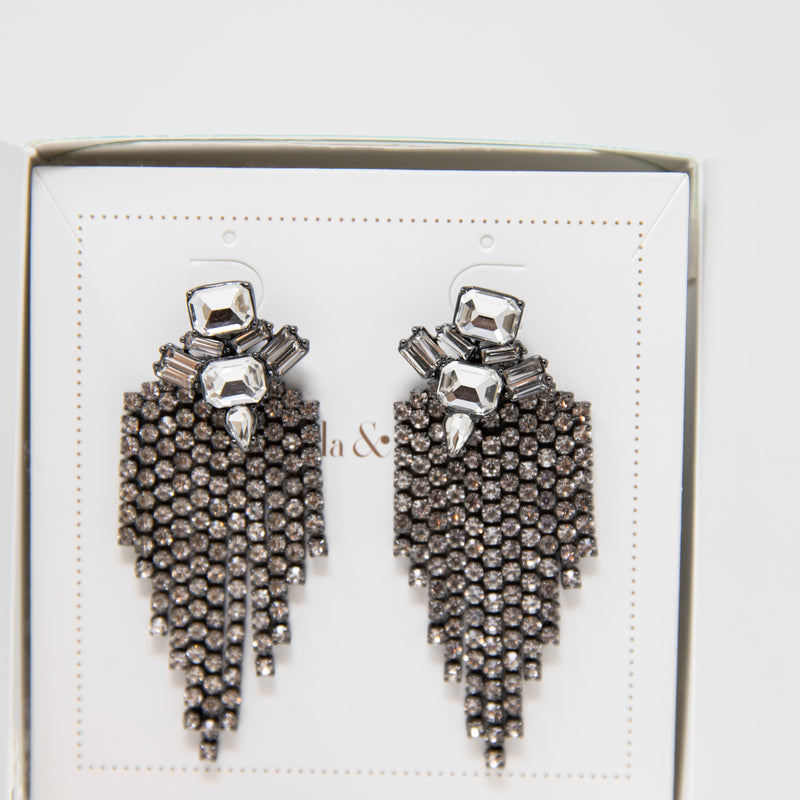 Stella &amp; Dot The Showstopper Crystal Jewel Mesh Fringe Drop Earrings Silver