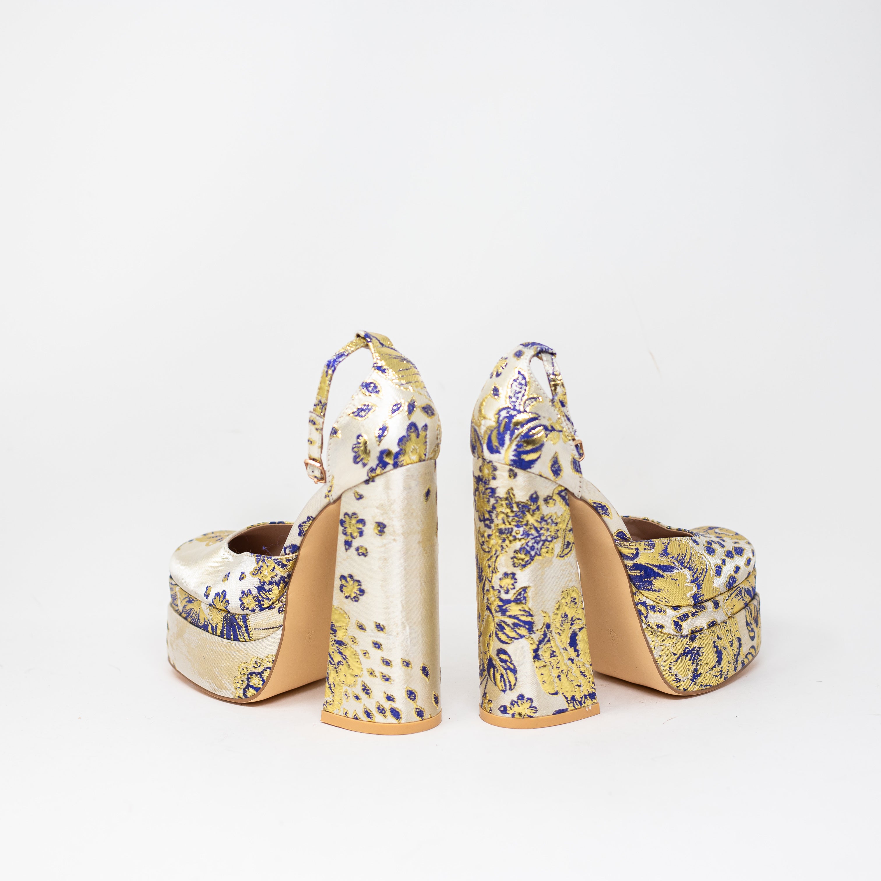 NEW Azalea Wang Zipphora Gold Brocade Platform Ankle Strap Maryjane Pump Heels 6