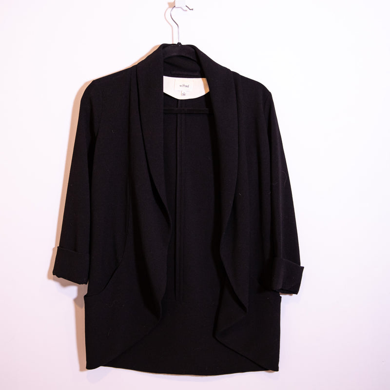 Wilfred Aritzia Chevalier Crepe Open Front Quarter Sleeve Blazer Jacket Black 0