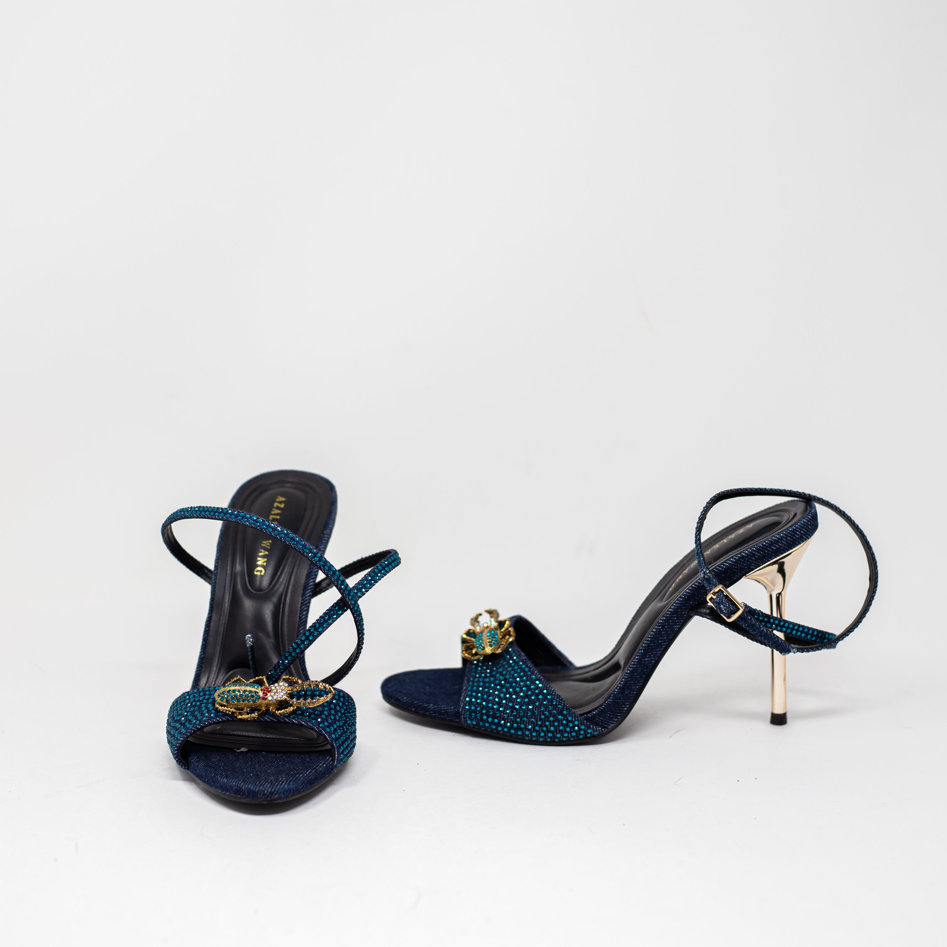NEW Azalea Wang Treetok Rhinestone Crystal Jewel Denim Embellished High Heels 6&nbsp;