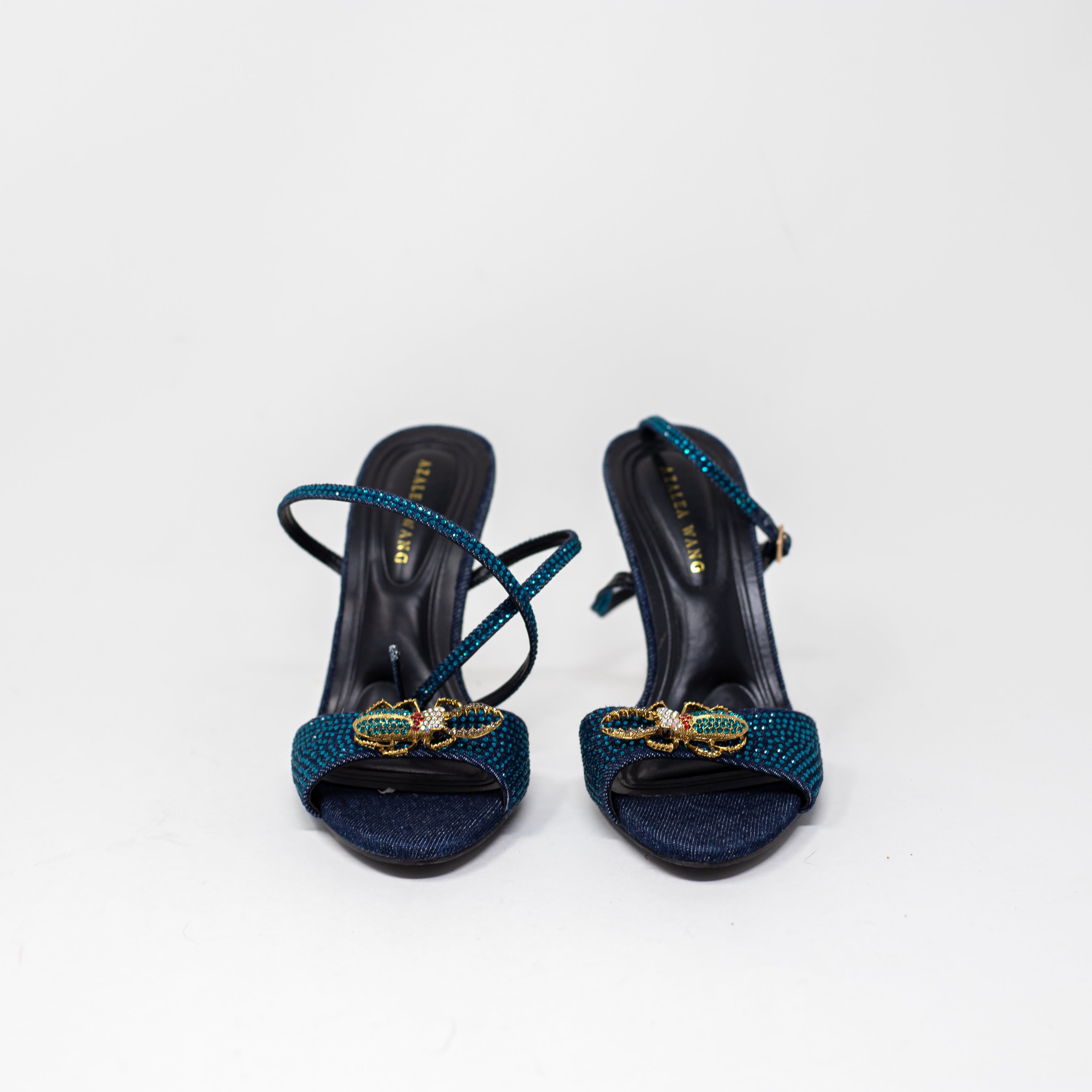 NEW Azalea Wang Treetok Rhinestone Crystal Jewel Denim Embellished High Heels 6&nbsp;