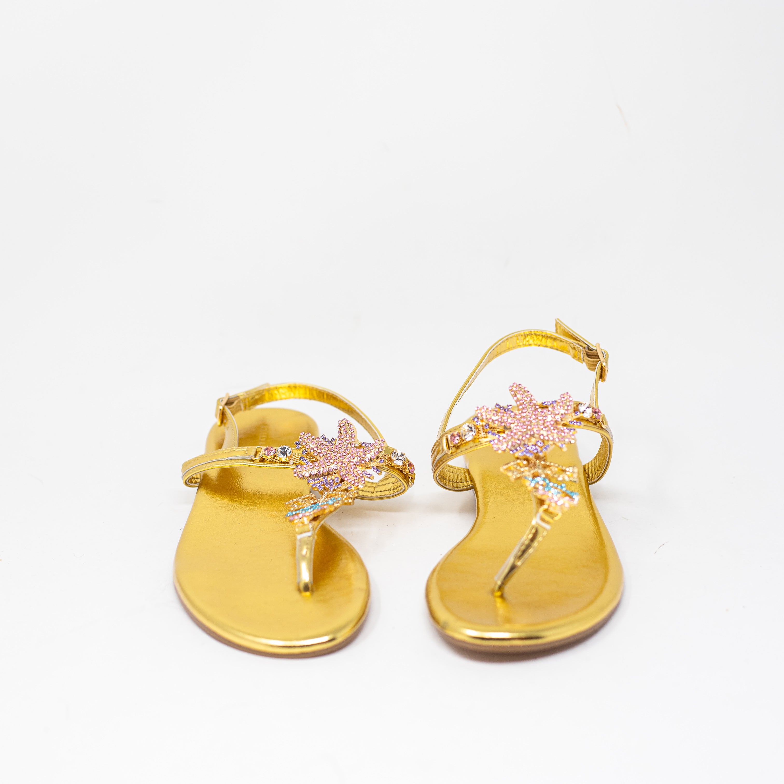 NEW Azalea Wang Nautia Faux Vegan Leather Sea Shell Coral Rhinestone Sandal Shoe