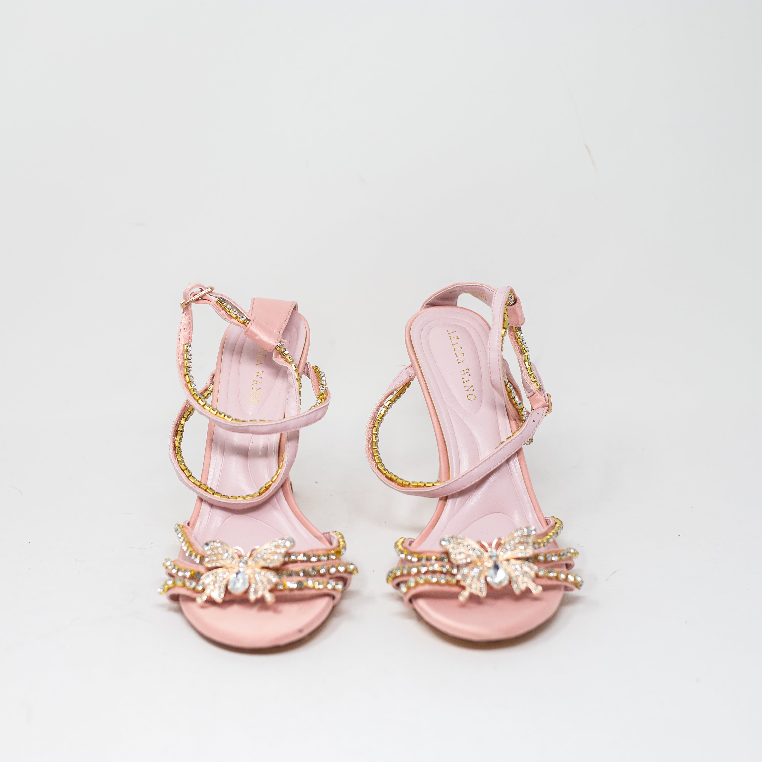 NEW Azalea Wang Margareta Embellished Heeled Sandal Butterfly Embellishment Pink