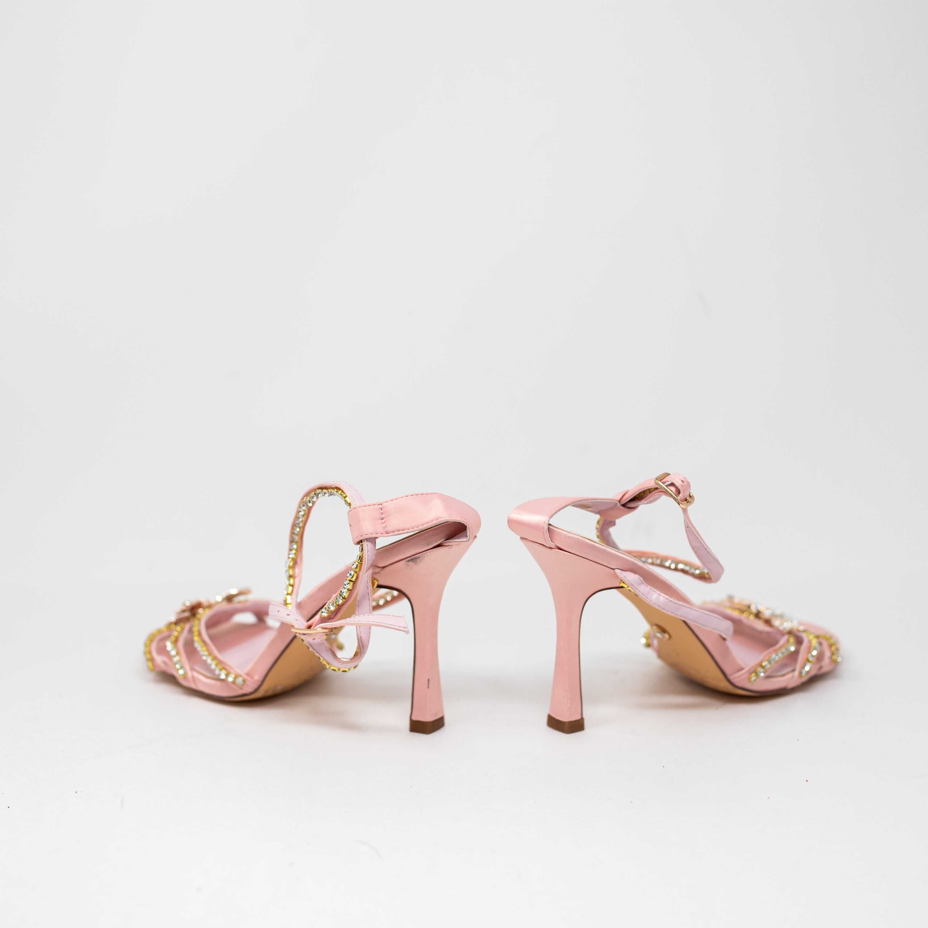 NEW Azalea Wang Margareta Embellished Heeled Sandal Butterfly Embellishment Pink