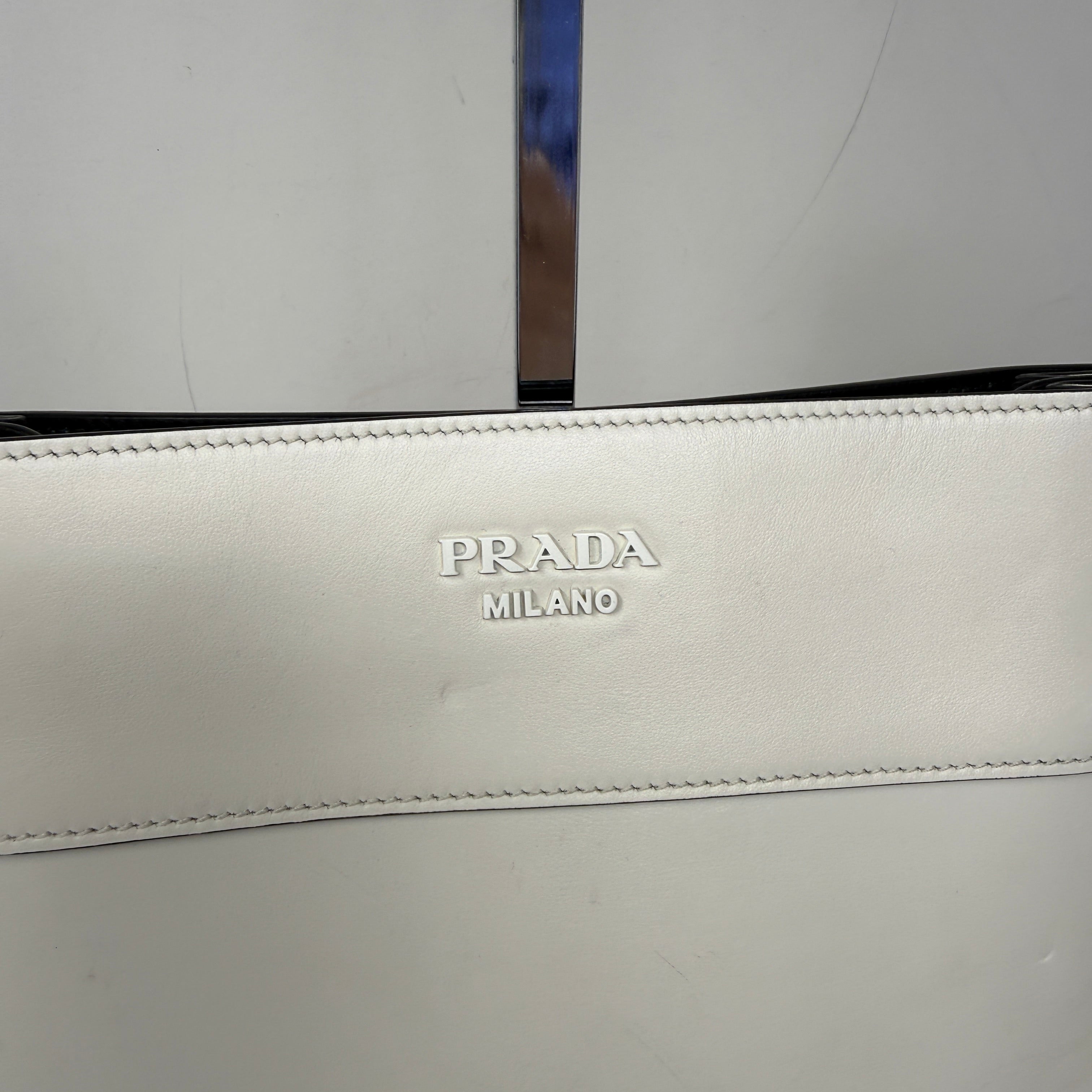 Prada Margit Genuine Leather Convertible Crossbody Shoulder Hobo Purse Bag White