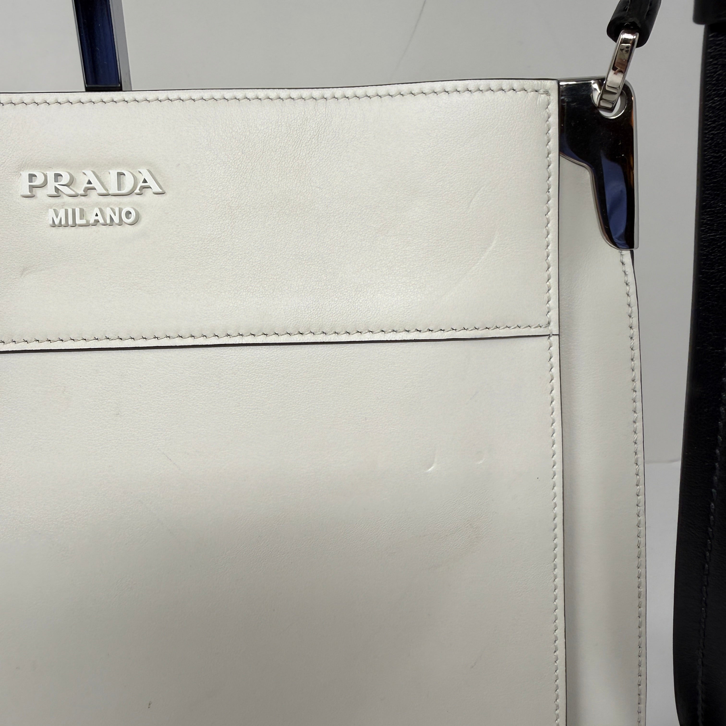 Prada Margit Genuine Leather Convertible Crossbody Shoulder Hobo Purse Bag White