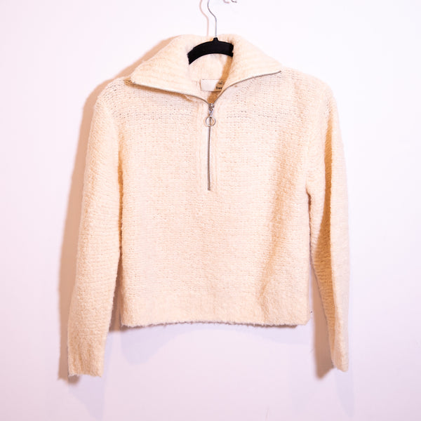 Wilfred Free Aritzia Gwyneth Cropped Quarter Zip Knit Pullover Sweater Oak S