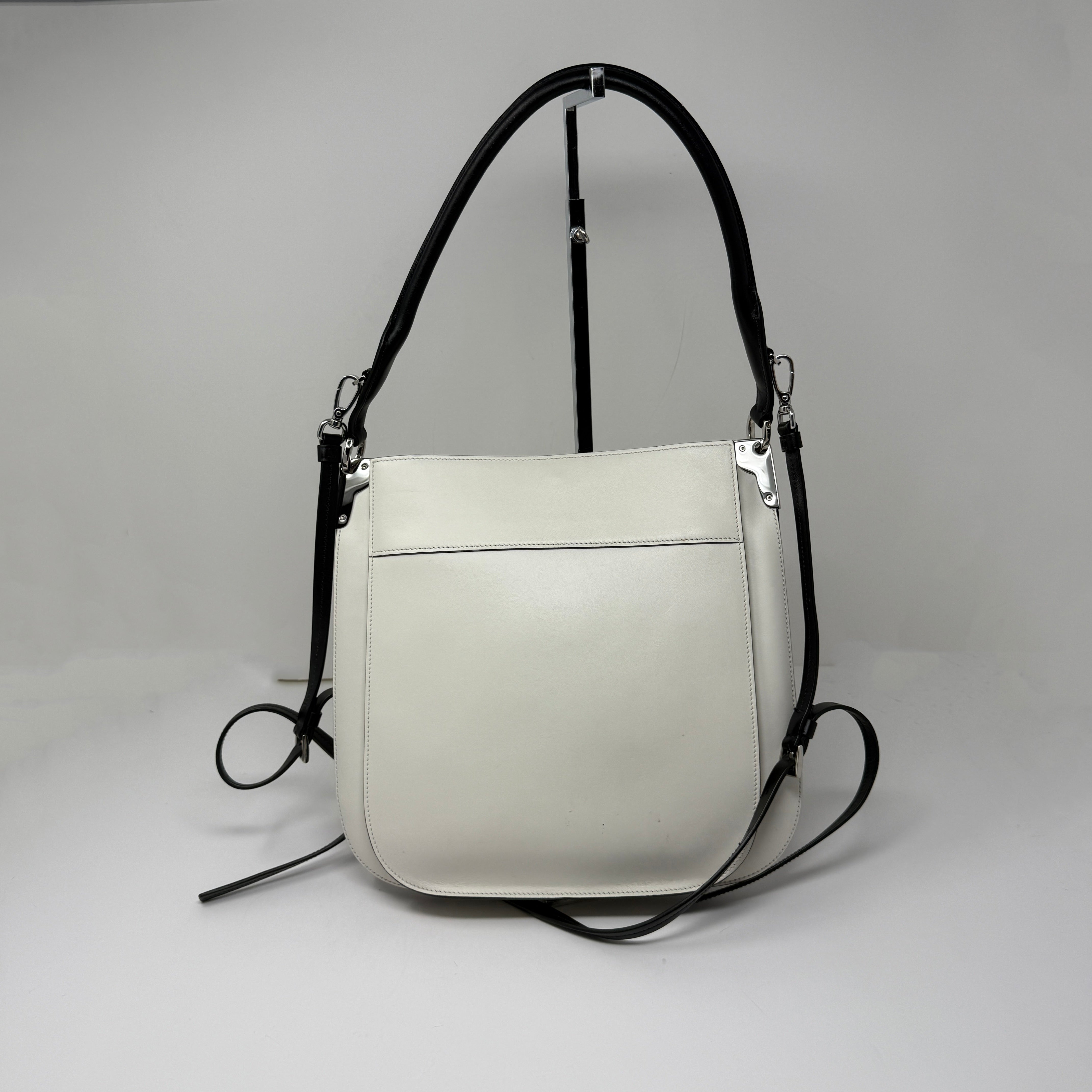 Prada Margit Genuine Leather Convertible Crossbody Shoulder Hobo Purse Bag White