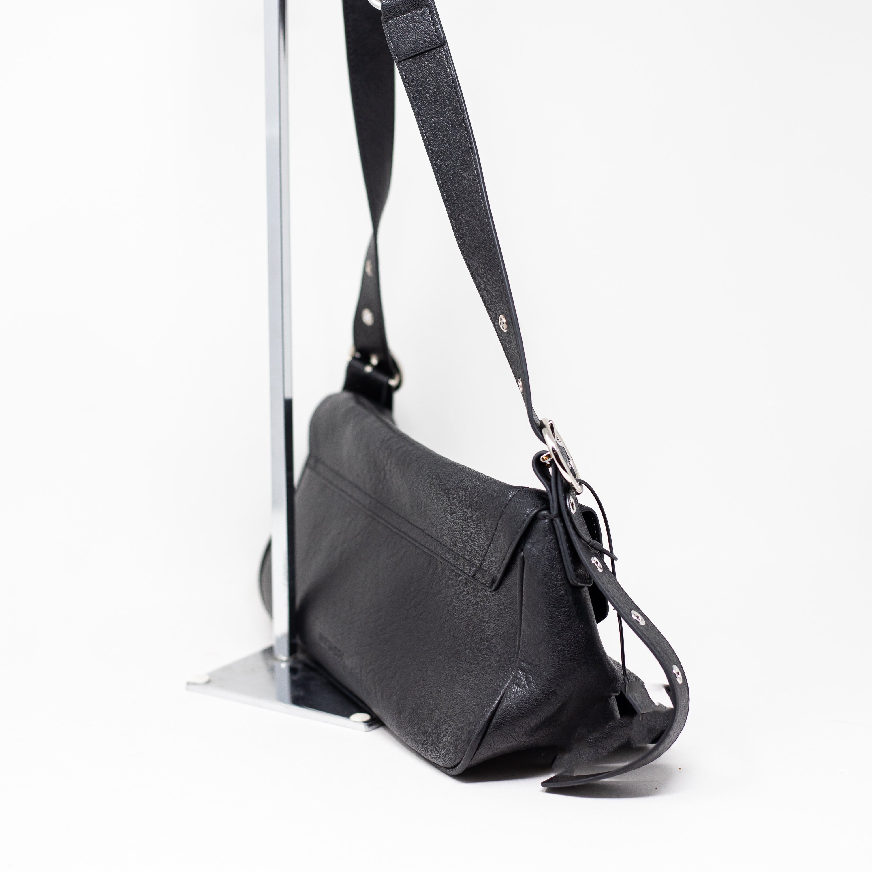 Jelly Toyboy Faux Vegan Leather Slouchy Shoulder Purse Bag Black Silver