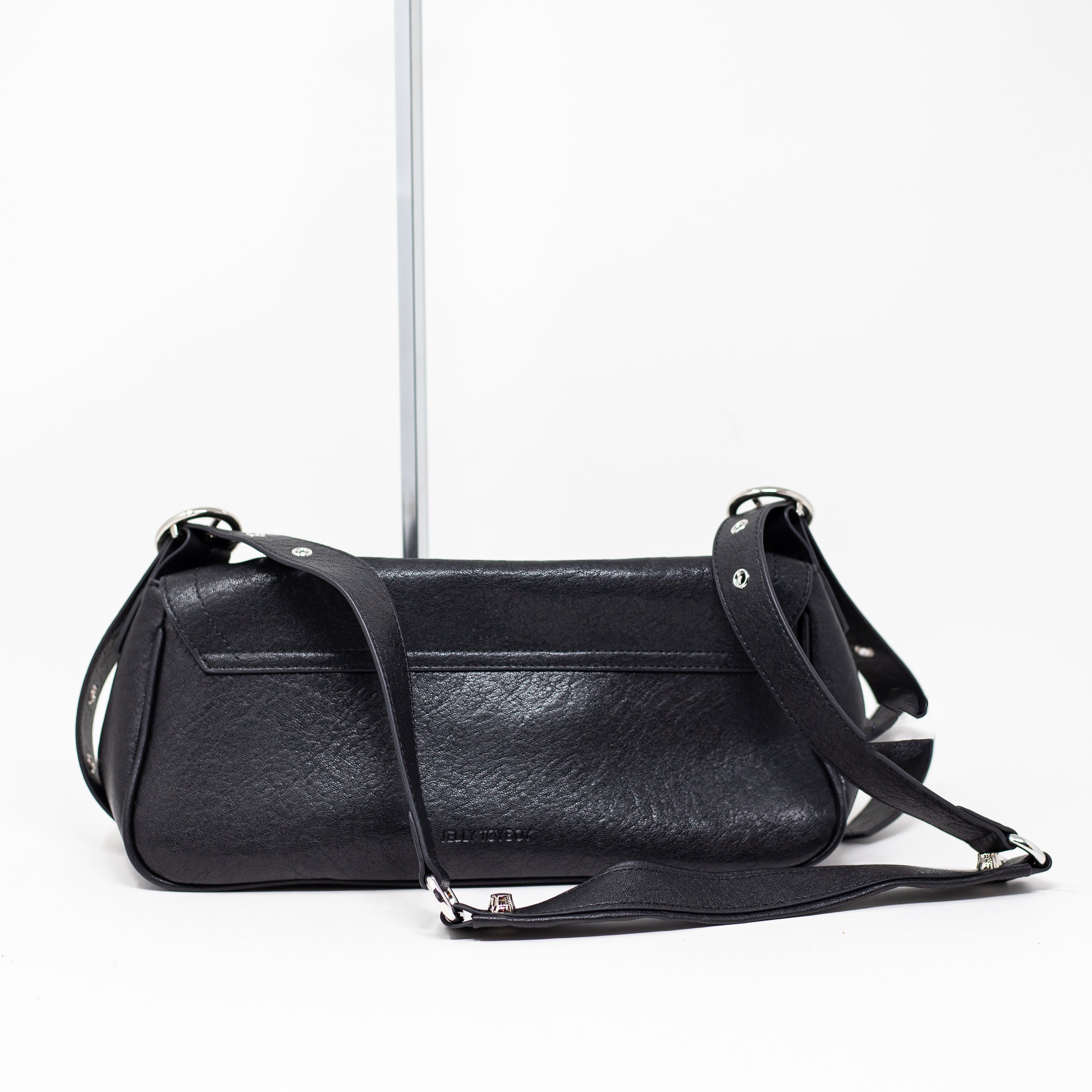 Jelly Toyboy Faux Vegan Leather Slouchy Shoulder Purse Bag Black Silver
