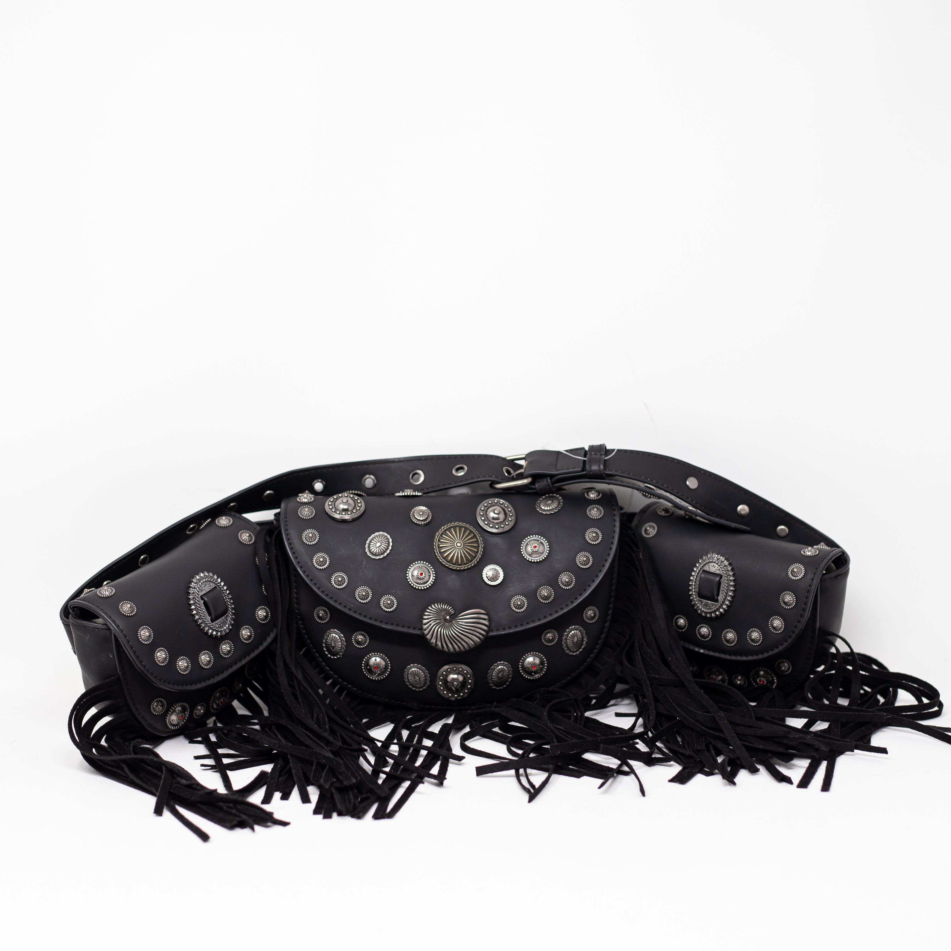 Azalea Wang Faux Vegan Leather Studded Embellished Multi Pocket Purse Bag Black