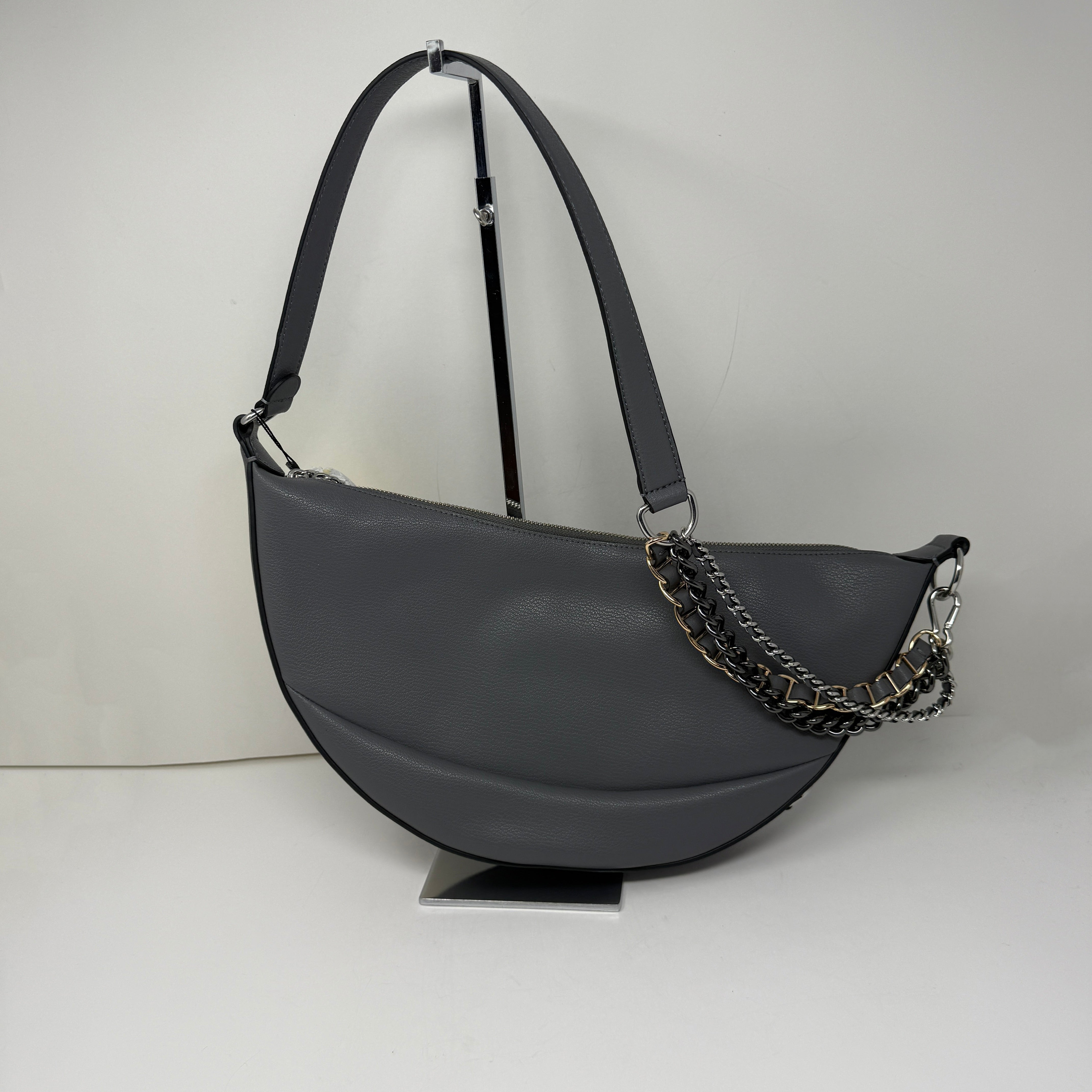 NEW Marc Jacobs The Eclipse Genuine Leather Half Circle Chain Purse Smoked Pearl
