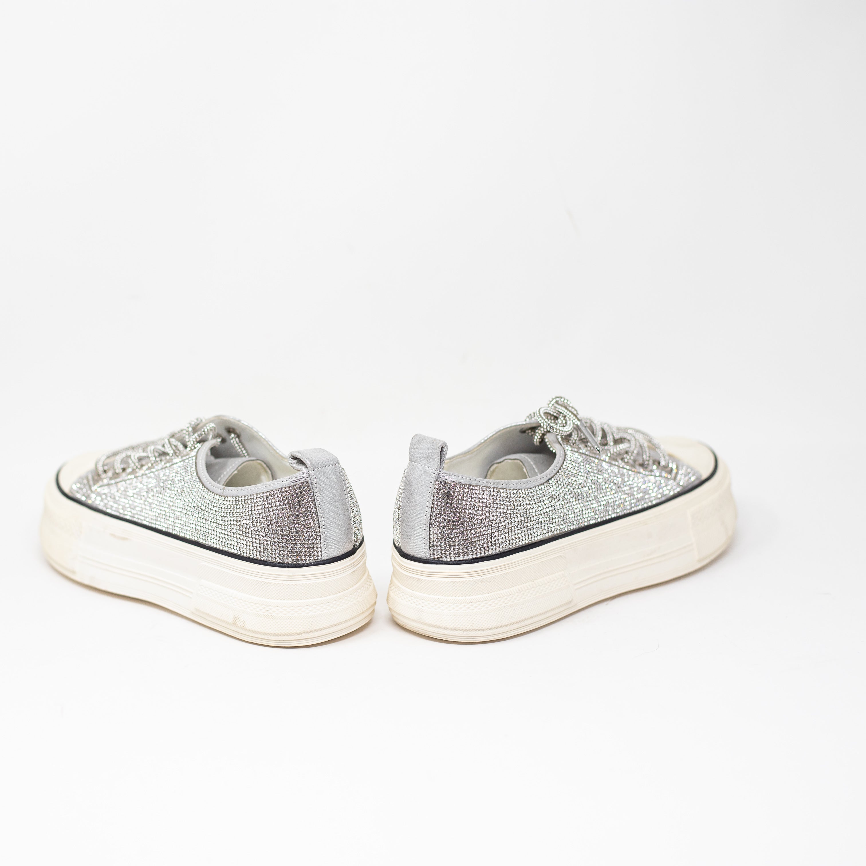 Azalea Wang Revival Rhinestone Crystal Jewel Platform Sneakers Shoes Silver 7