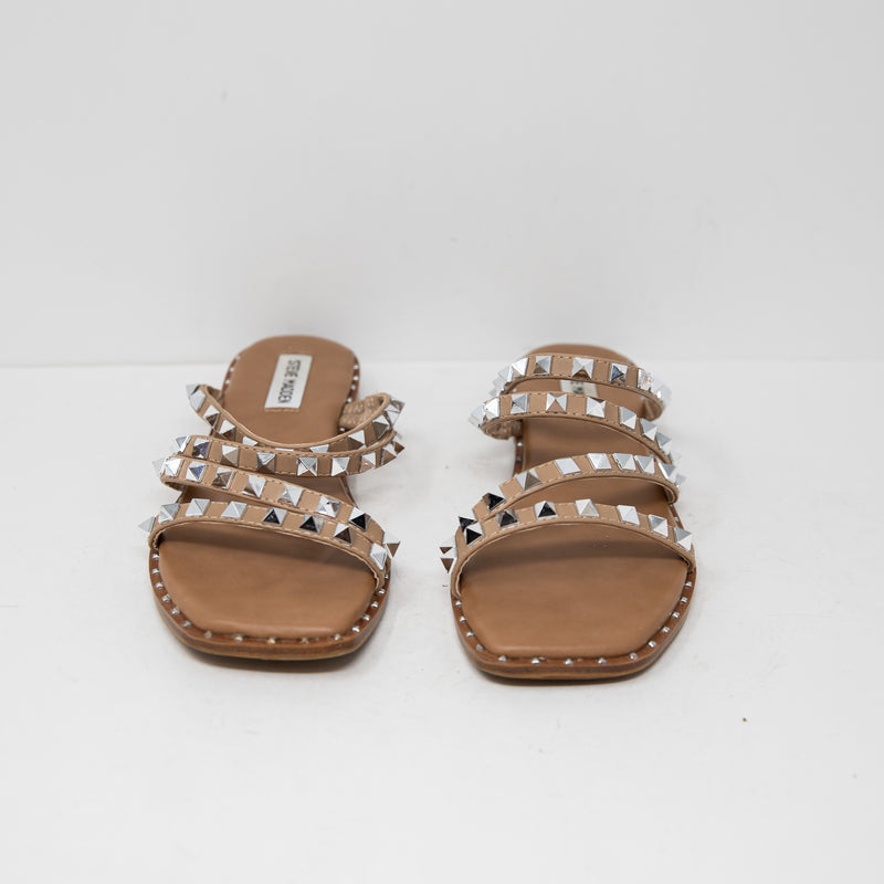 Steve Madden Skyler Pyramid Stud Embellished Strap Slip On Flats Sandals Shoes