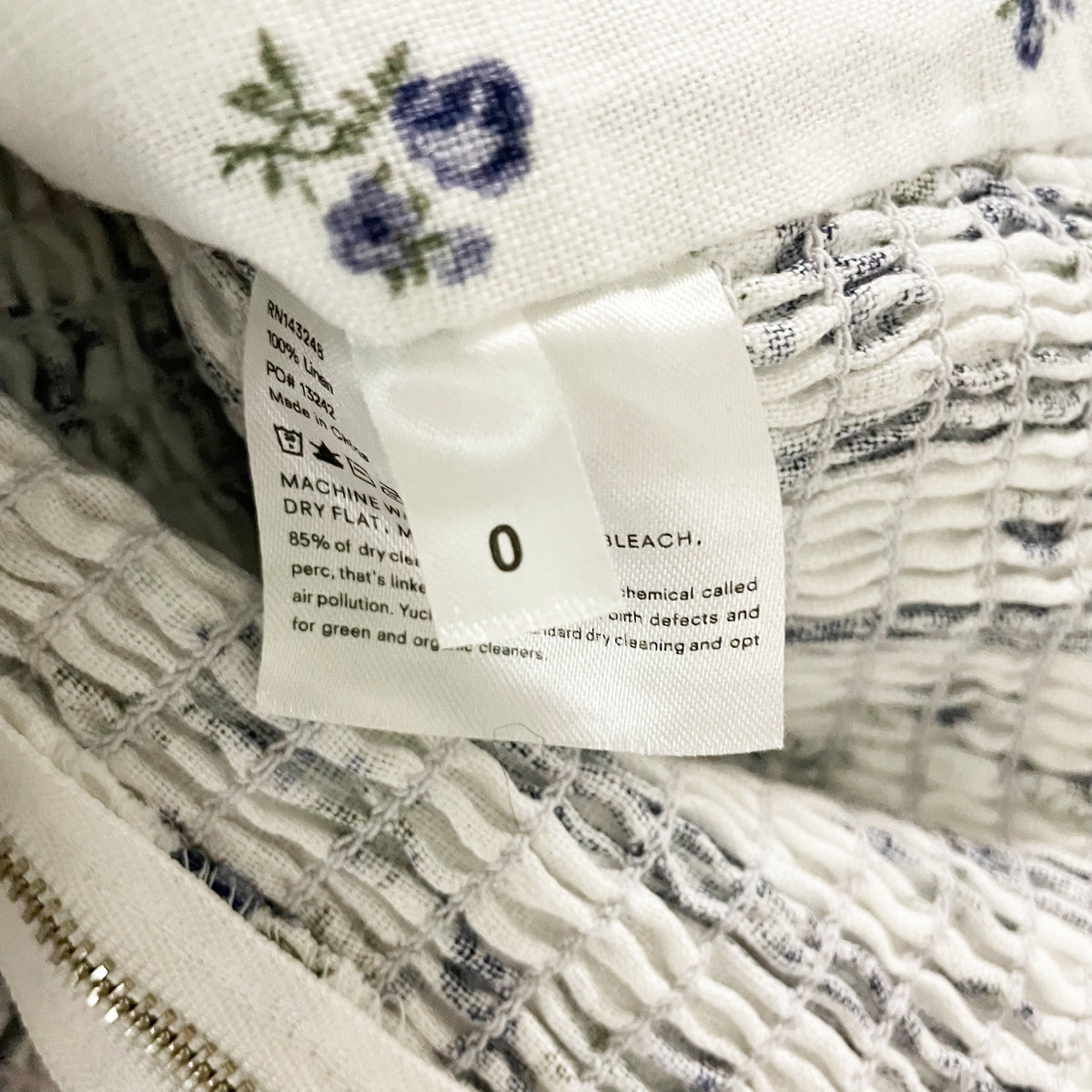 Reformation Arancini Linen Smocked Stretch Puff Sleeve Blouse Blue Floral 0