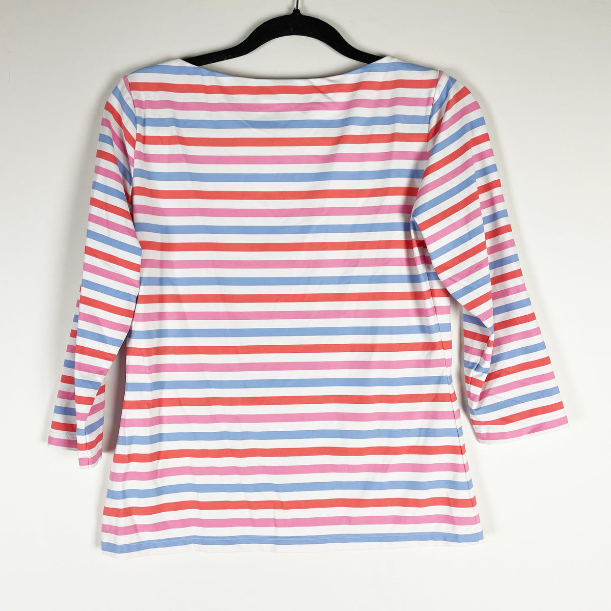 J. McLaughlin Preppy Stripe Boat Neck Quarter Sleeve Blouse Shirt Top Small