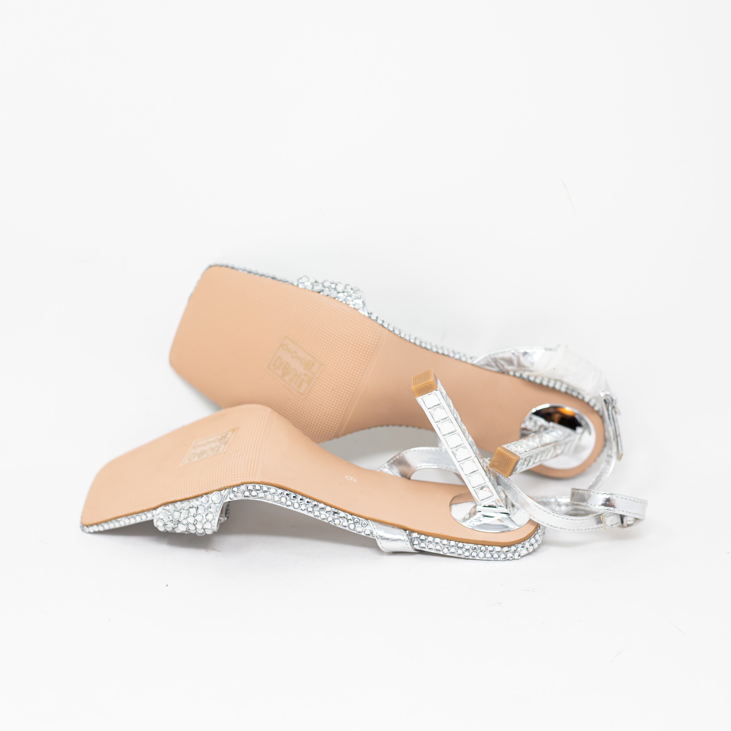 NEW Azalea Wang Rhinestone Jewel Crystal Diamond Sandal High Heels Shoes Silver