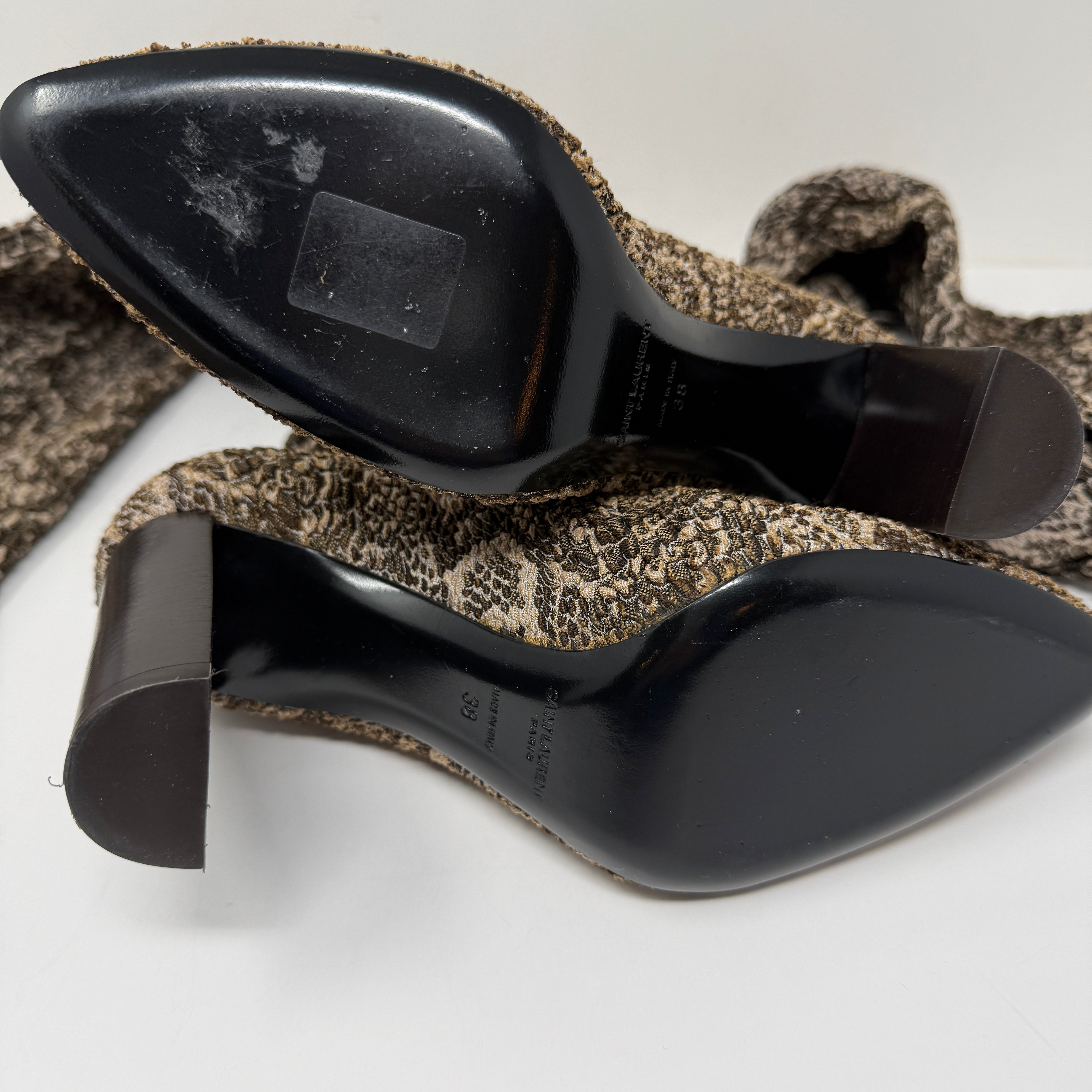 Saint Laurent YSL Moon Snake Stretch Knit Sock Over The Knee Heel Pull On Boots