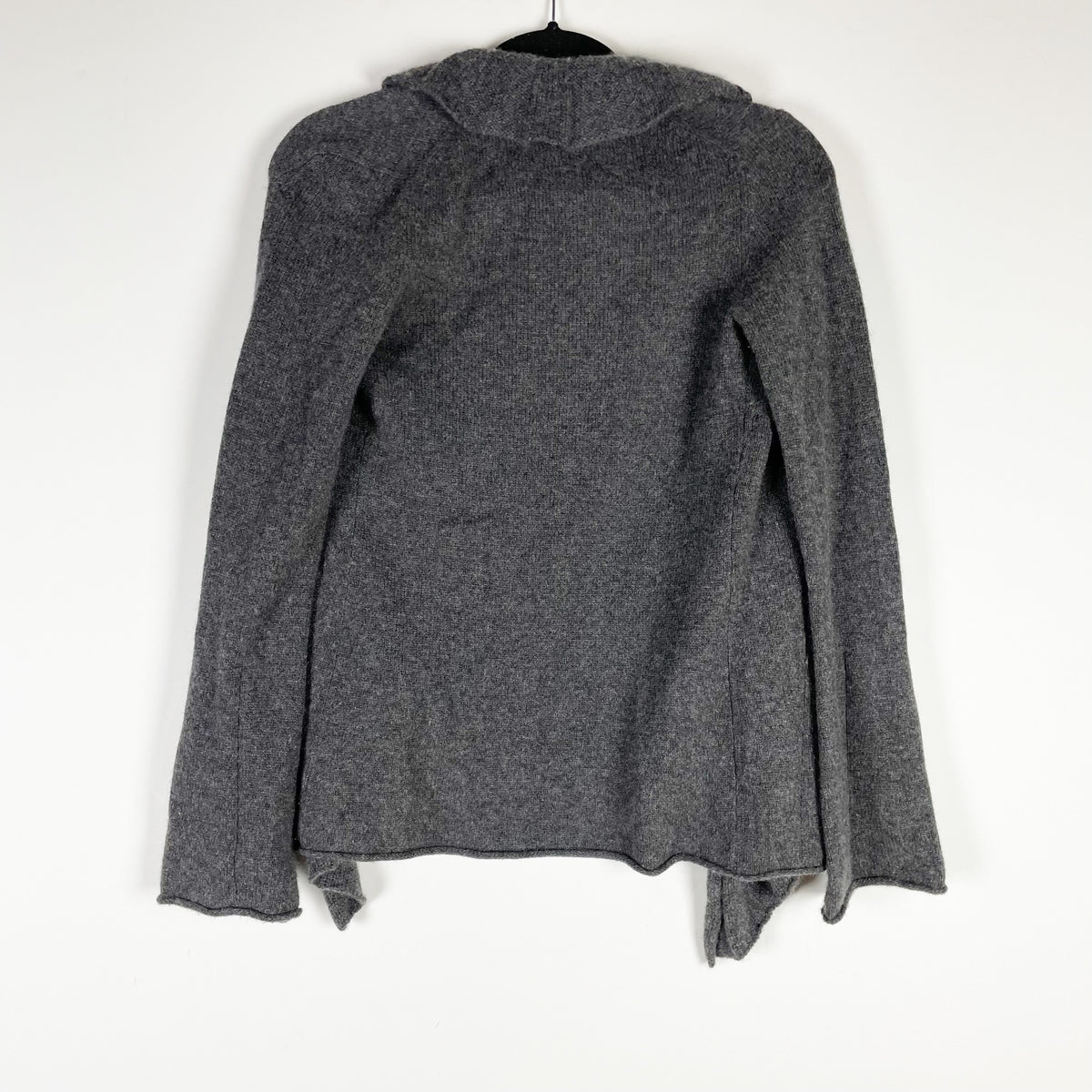 Magaschoni Cashmere Stretch Knit Ruffle Waterfall Open Front Cardigan Sweater