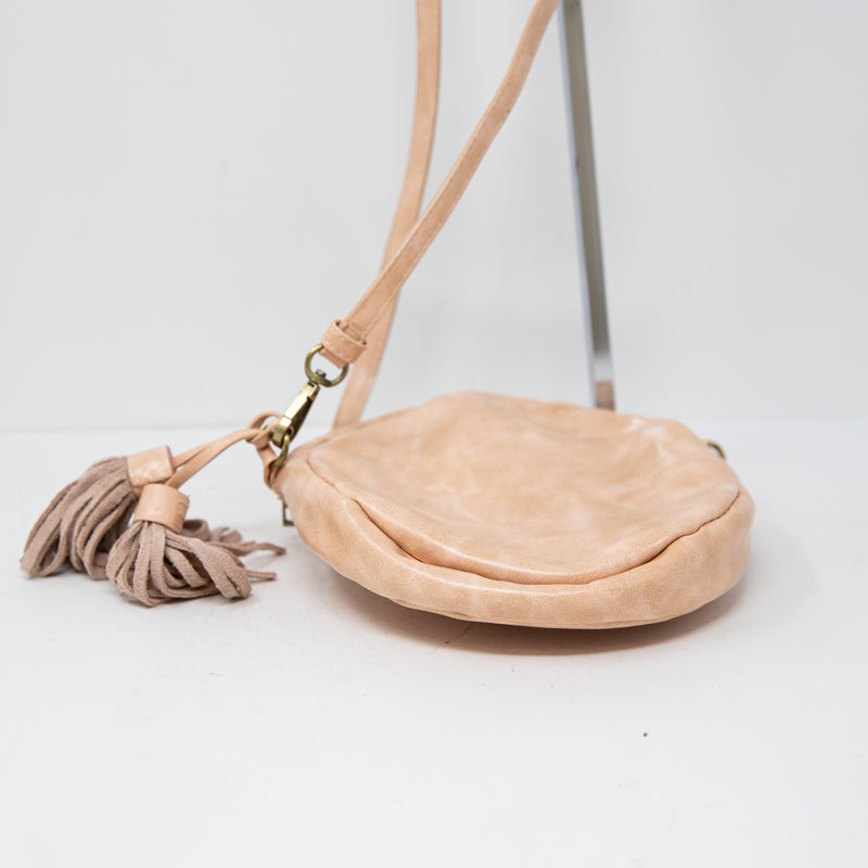 Anthropologie Willa Faux Vegan Leather Circle Tassel Crossbody Purse Bag Pink