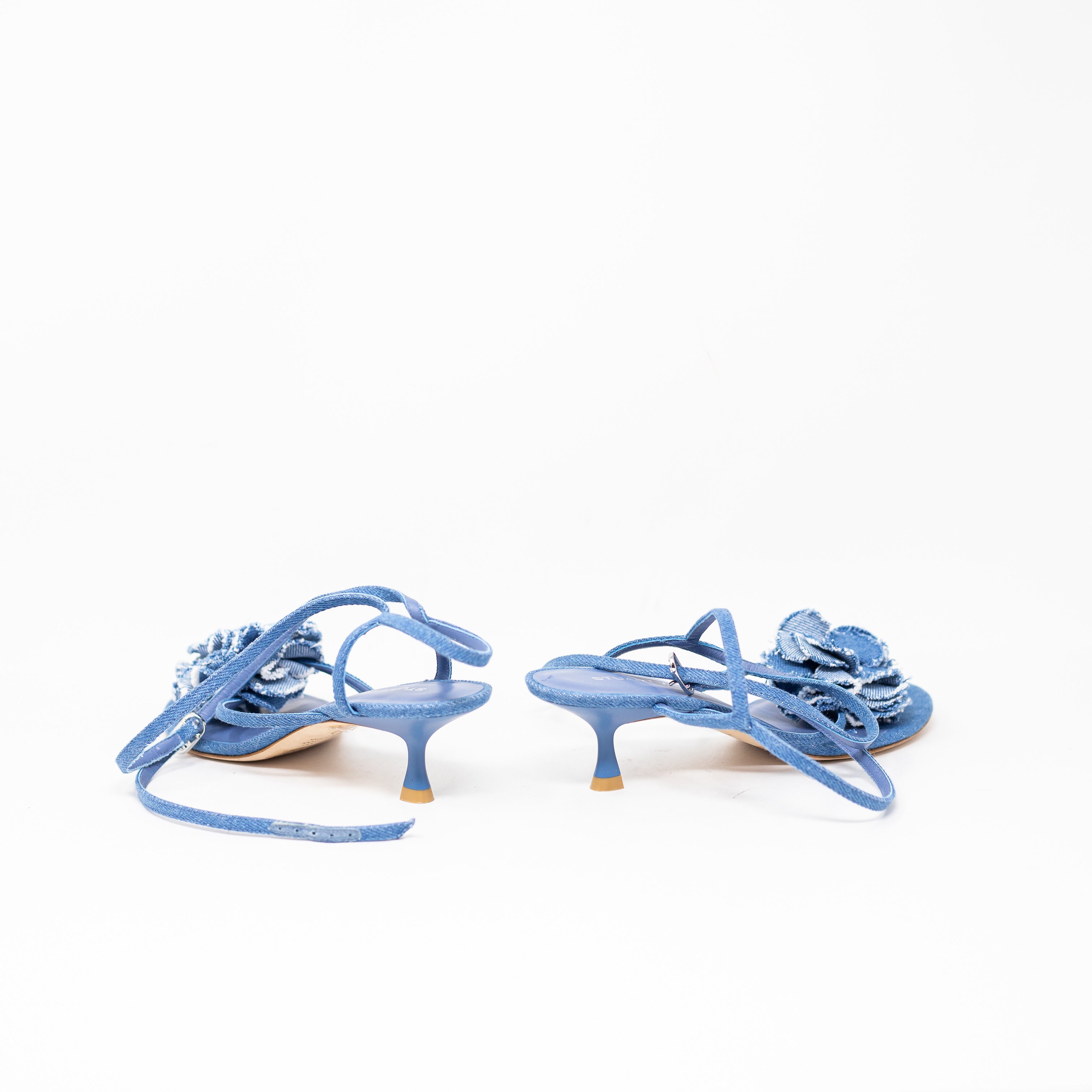 Stuart Weitzman Belize Sandals 50mmCotton Denim Jean Low Heel Shoes Blue 7.5