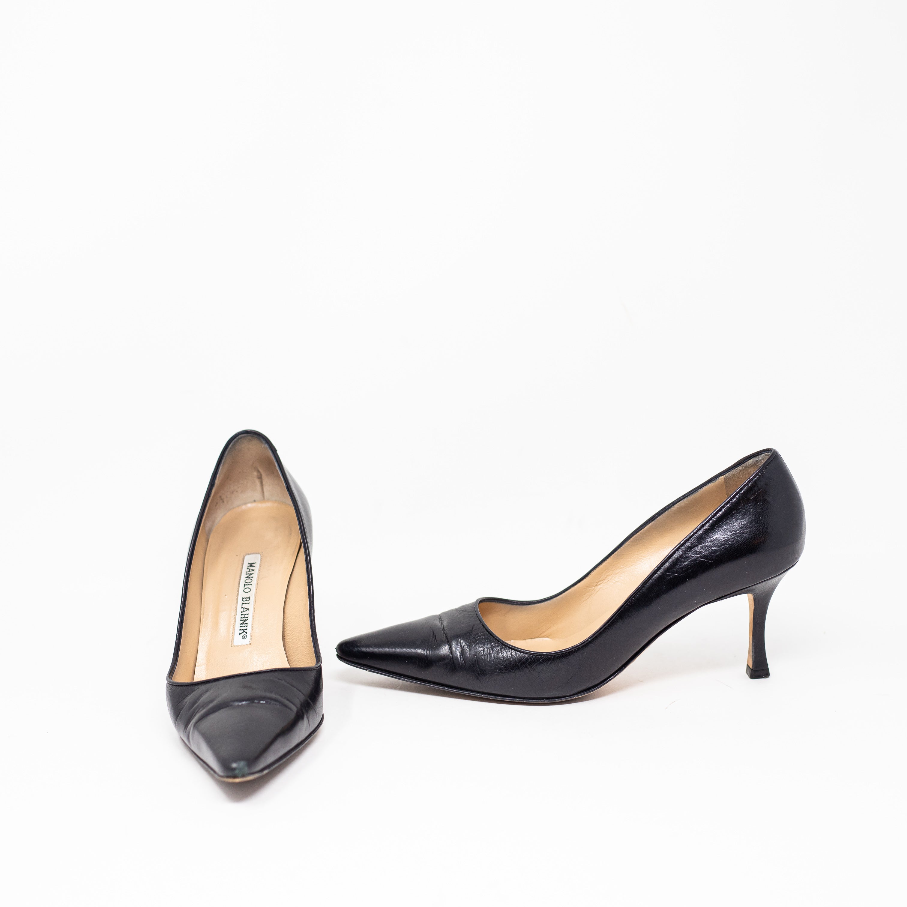 Manolo Blahnik Genuine Leather Made In Italy Almond Toe High Heels Pumps Shoes 7