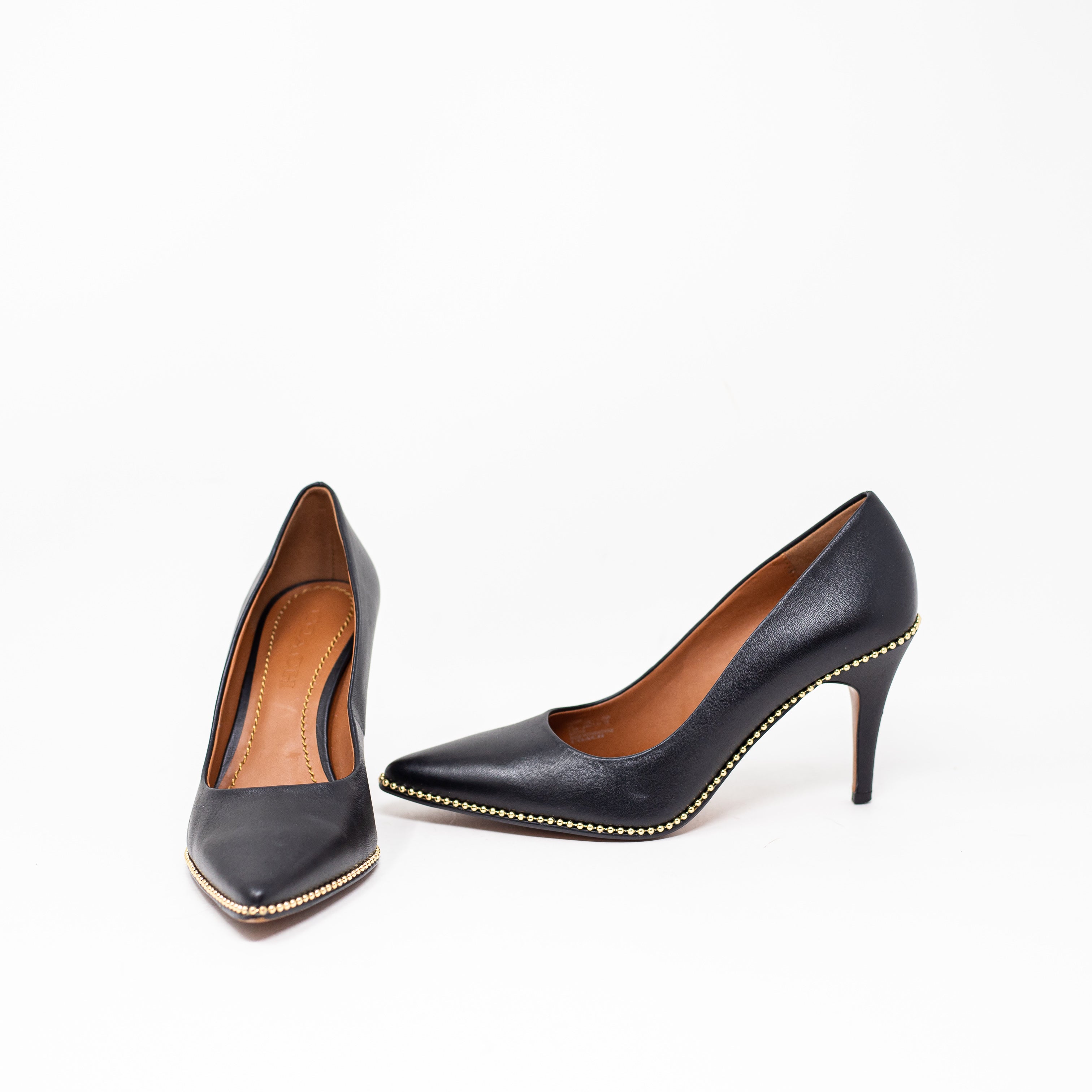 Coach Parker Ballchain Genuine Leather Almond Toe High Heels Pumps Shoes Black