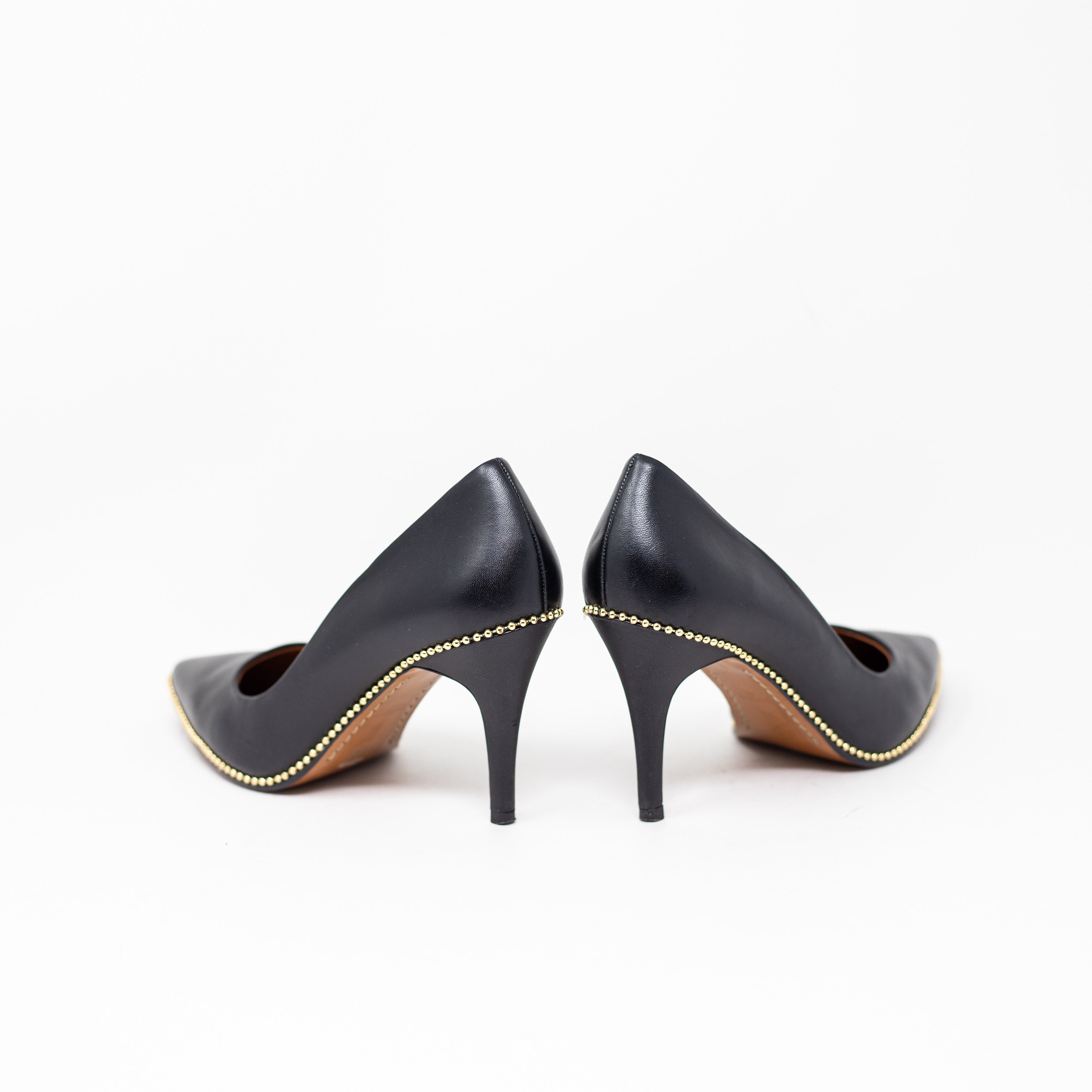 Coach Parker Ballchain Genuine Leather Almond Toe High Heels Pumps Shoes Black