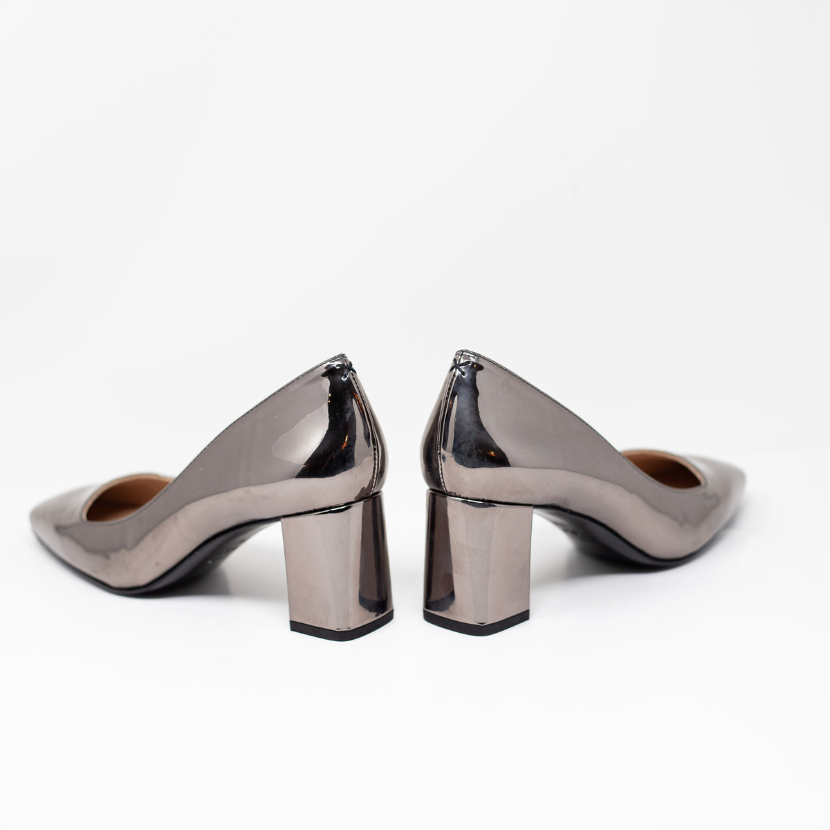 NEW Inez Clara Plomo Patent Leather Block High Heel Squared Toe Shiny 7