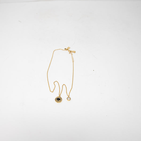 Kate Spade Logo Disc Charm Emblem Jewel Crystal Layering Necklace Jewelry Gold