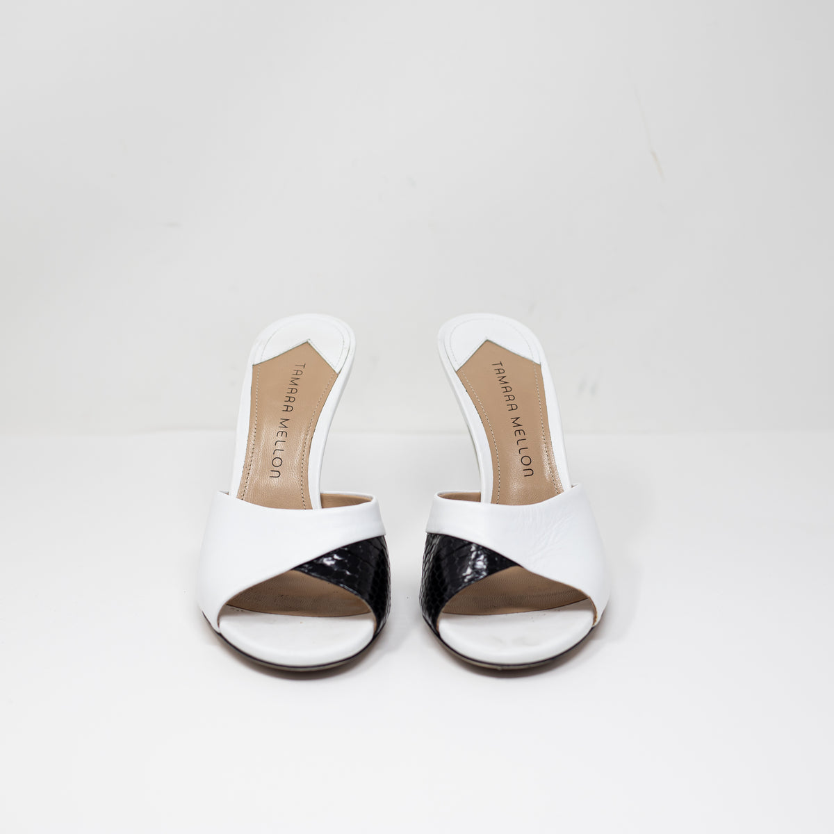 Tamara Mellon Shade 105 Peep Toe Geometric Heel Mule Sandals Shoes 7.5
