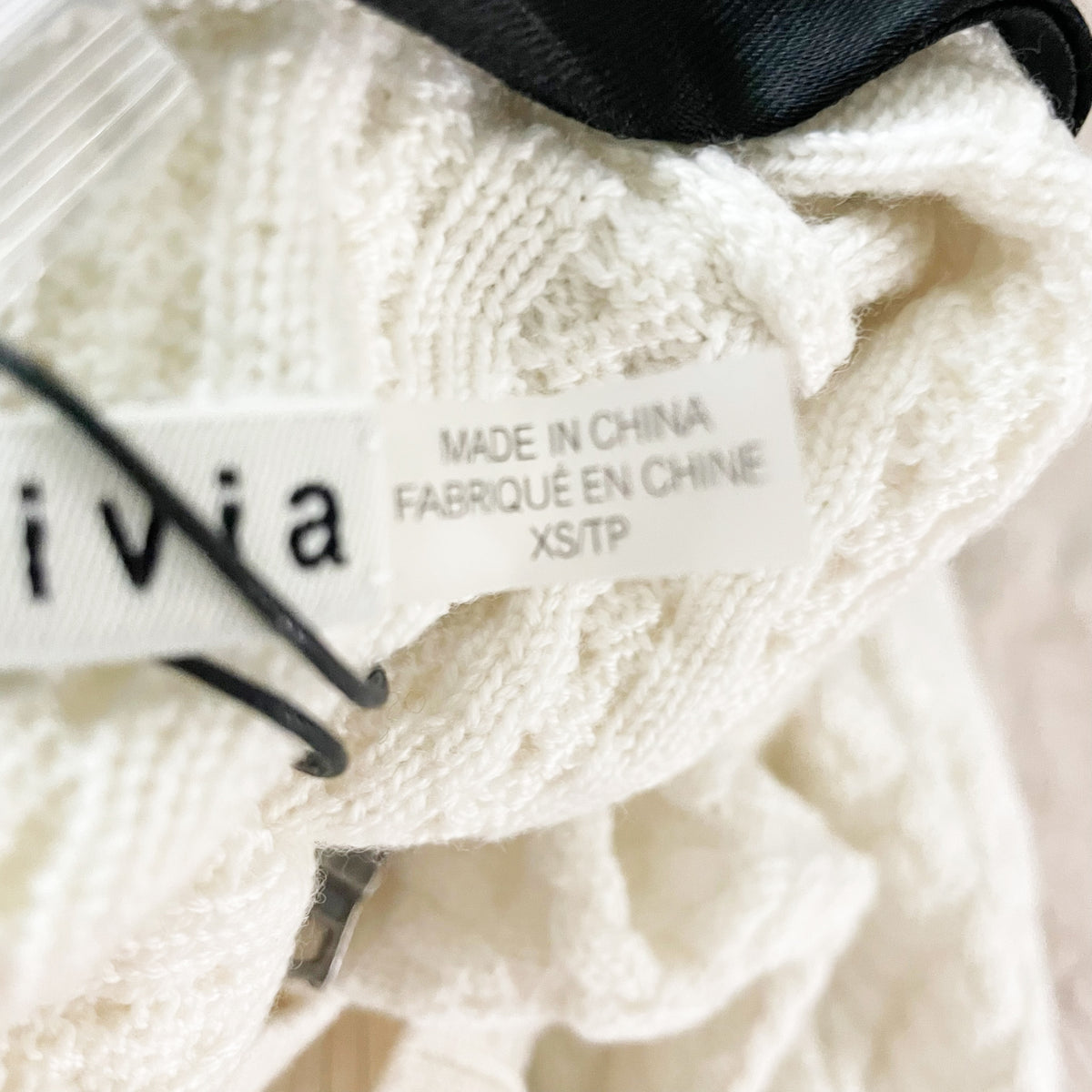 NEW Alice And Olivia Abbott Wool Blend Knit Short Sleeve Collared Sweater White