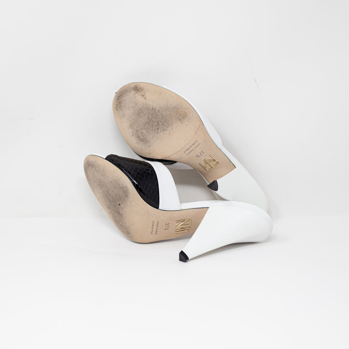 Tamara Mellon Shade 105 Peep Toe Geometric Heel Mule Sandals Shoes 7.5