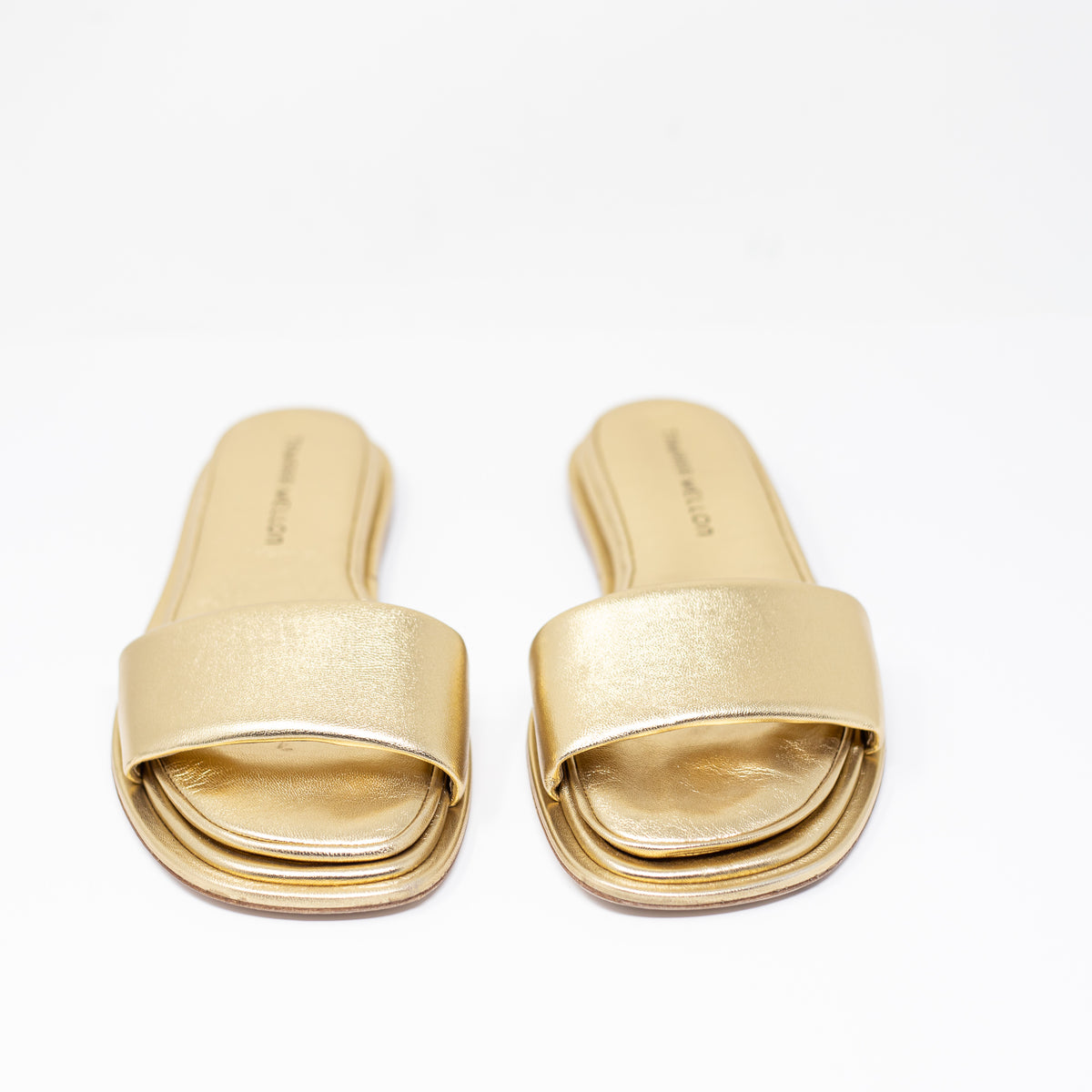 Tamara Mellon Admirer Metallic Gold Nappa Leather Flat Open Toe Sandals Shoes