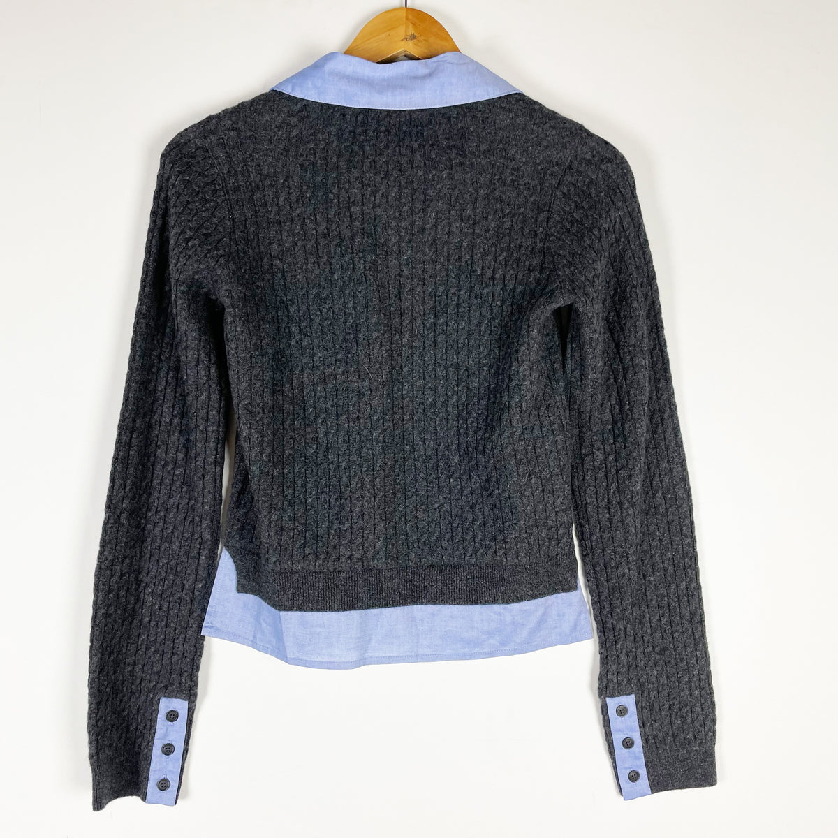 NEW Naadam Mixed Media Wool Cashmere Cardigan Cable Cardigan Sweater Smoke S