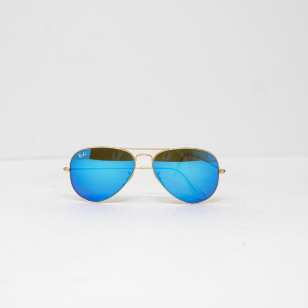 Ray-Ban Unisex Aviator Large Metal Blue Flash Lenses Matte Gold Frame Sunglasses