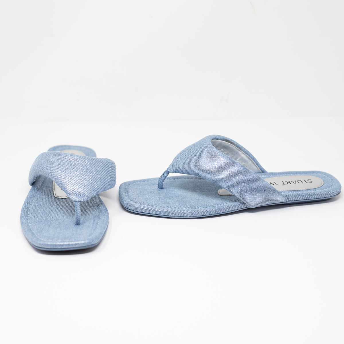 Stuart Weitzman Maui Slip On Puffy Flip Flop Sandals Metallic Denim Shoes 7.5