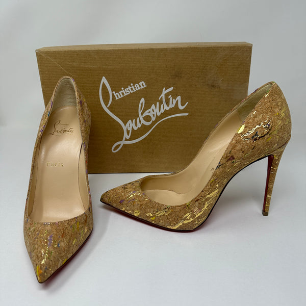 Christian Louboutin Pigalle Follies 100 Liege Lame Multicolor Cork High Heel 6.5